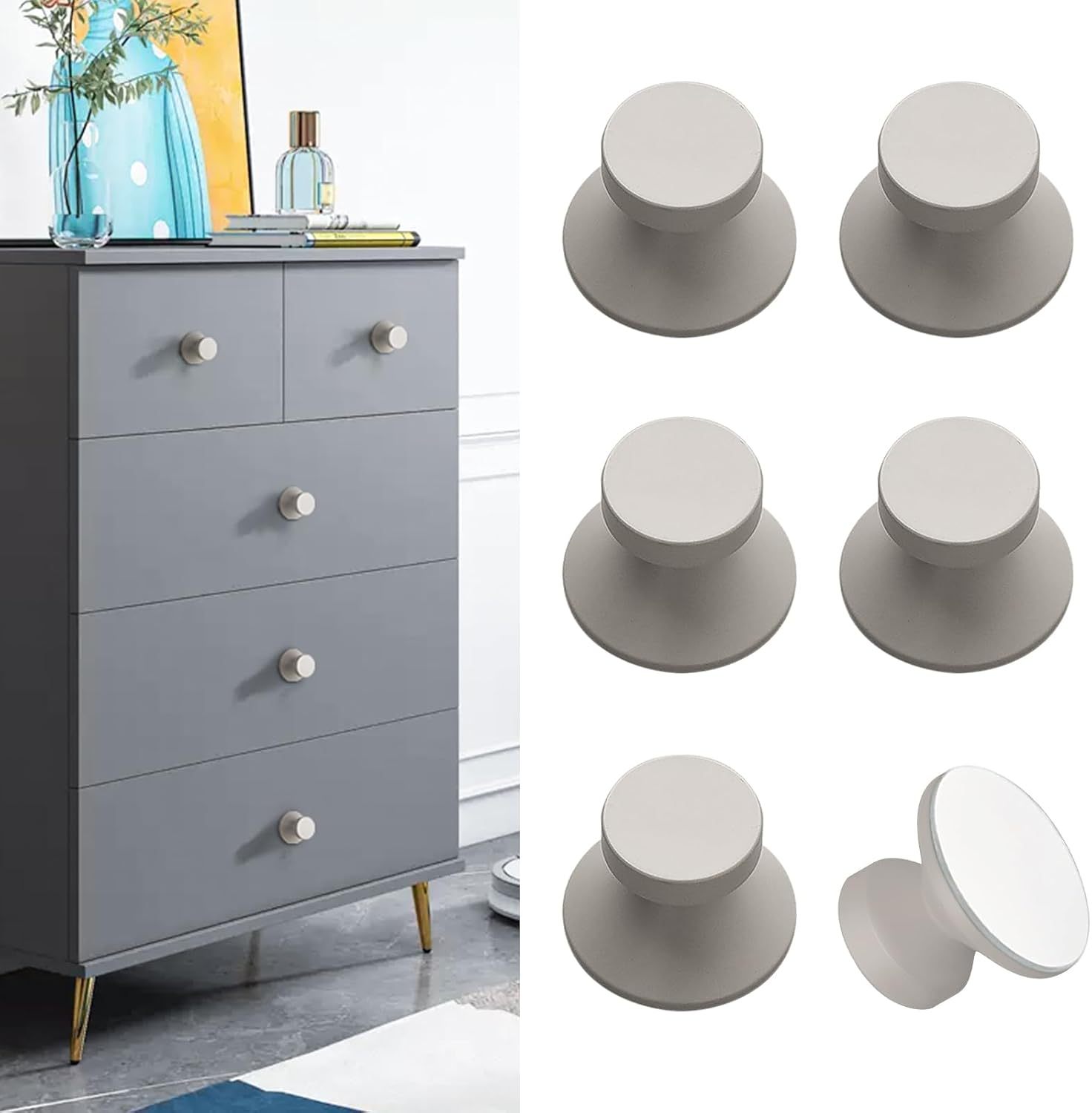 Elistonie 6 Pack  Self-Stick Knobs Self-Adhesive Drawer Knobs Cabinet Handle Push Pull with Adhesive Knob for Cupboard Cabinet Dresser Window. 