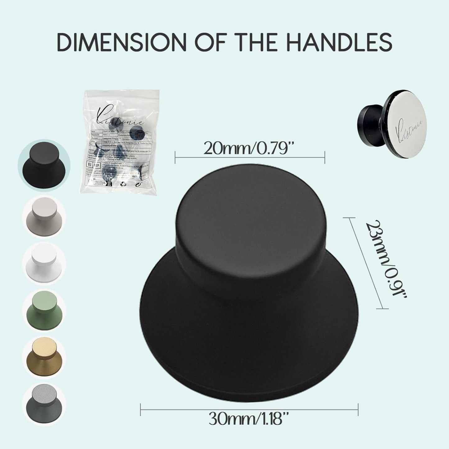 6 Pack Matte Black Aluminum Self-Stick Knobs Self-Adhesive Drawer Knobs
