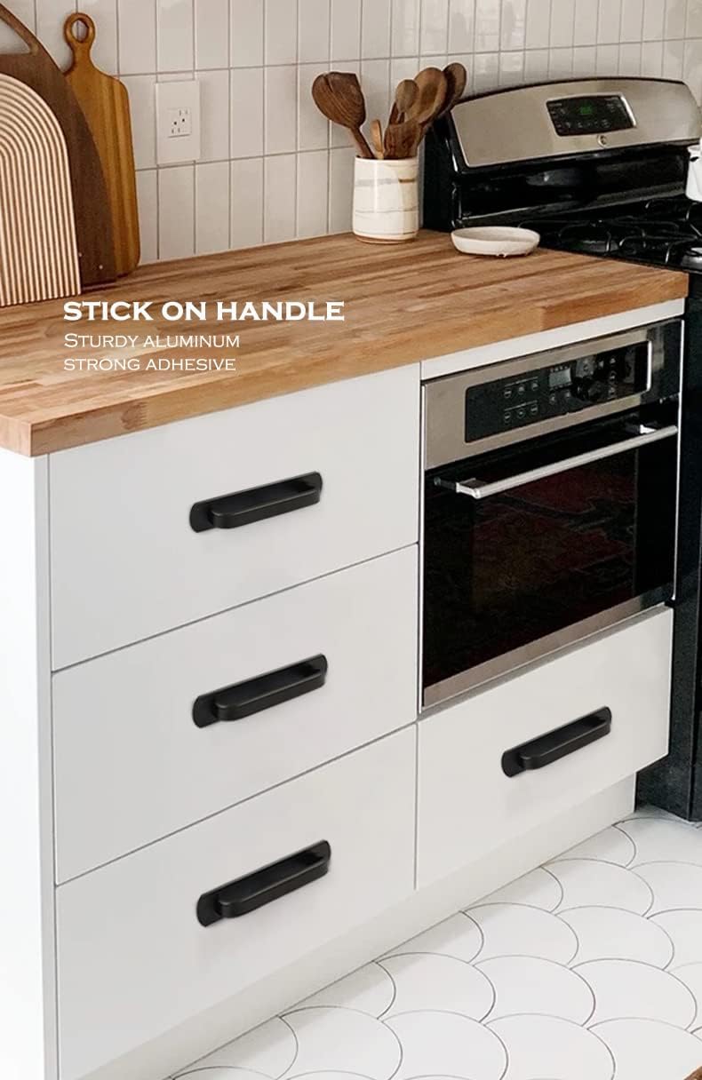 2 Pack Self-Stick Handle Aluminum Cabinet Handle Pull with Adhesive Sliding Door Handle 
