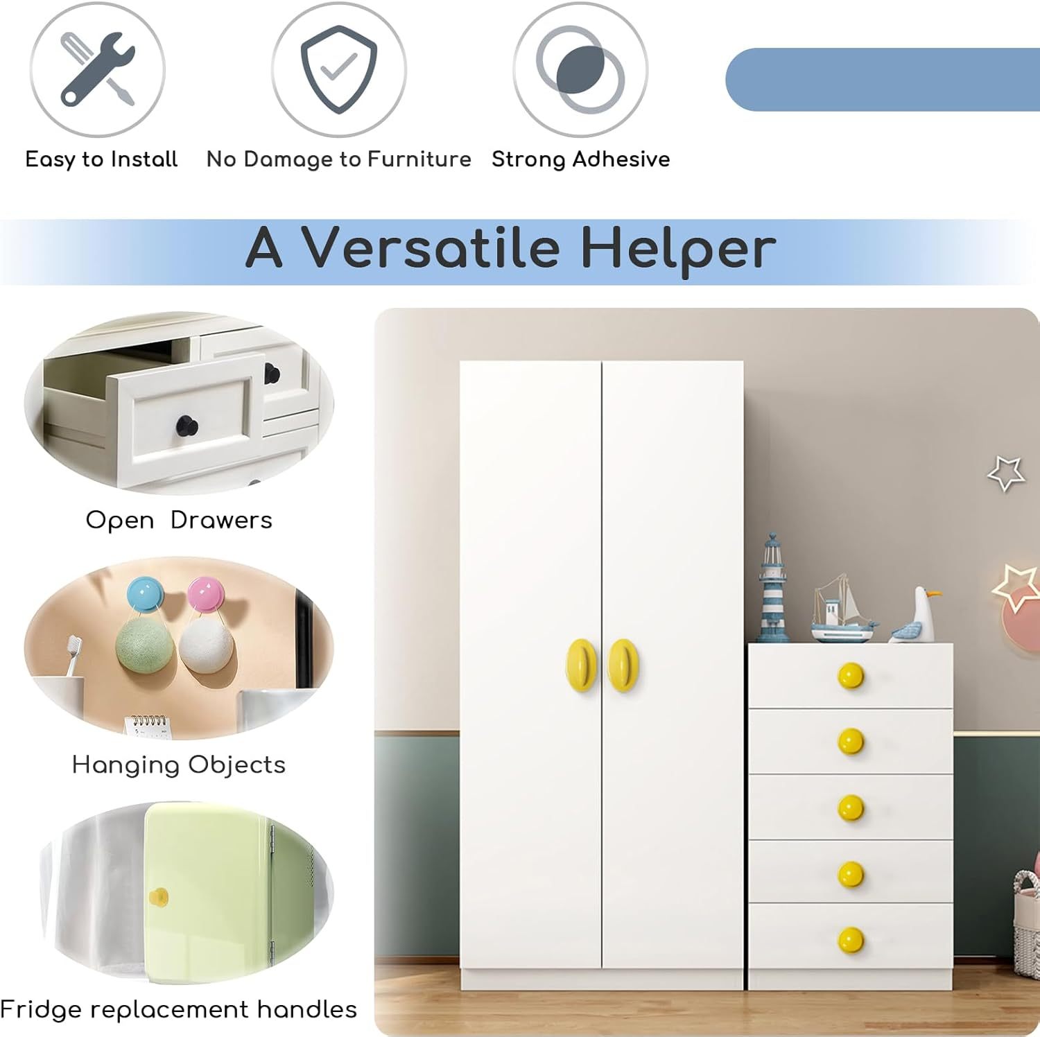 8 pack ABS Self-Stick Instant Cabinet Knobs Drill Free Drawer Knobs (Round. Pink)