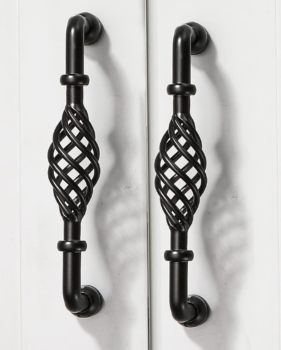 2 Pack Vintage Birdcage Cabinet Pulls Matte Black Retro Nest Twist Kitchen Cupboard Handles