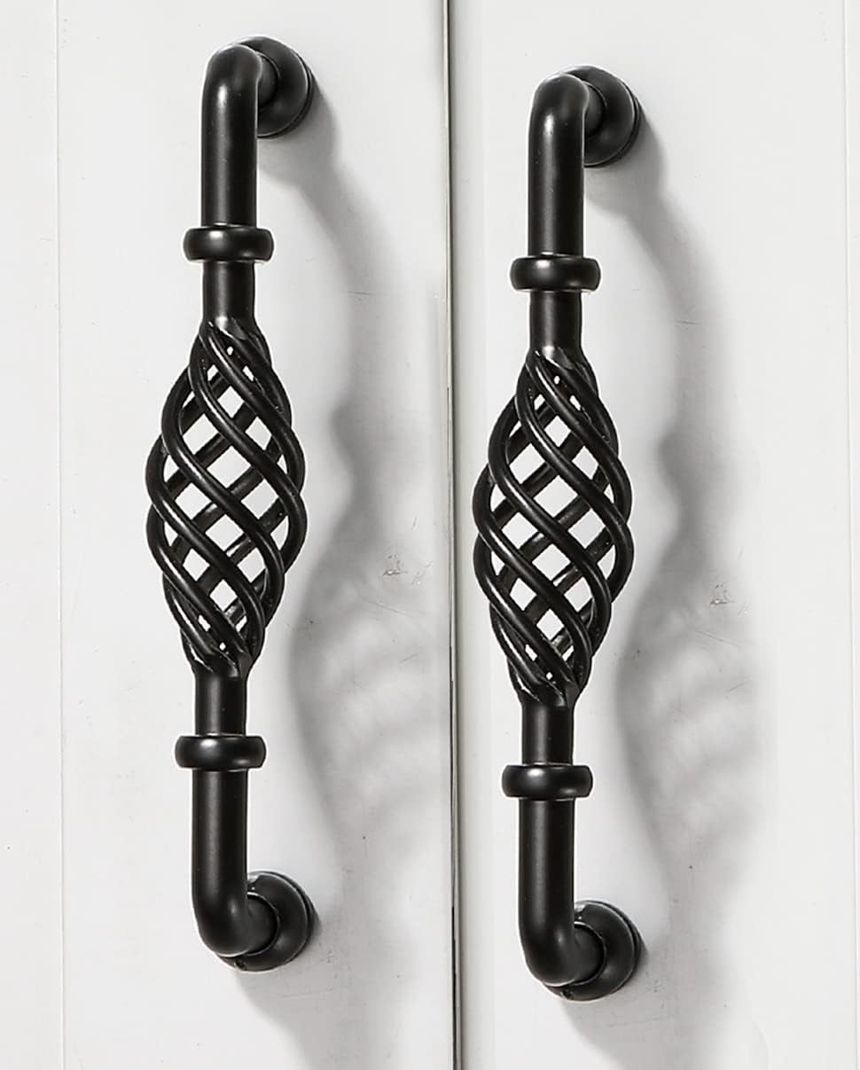 2 Pack Vintage Birdcage Cabinet Pulls Matte Black Retro Nest Twist Kitchen Cupboard Handles