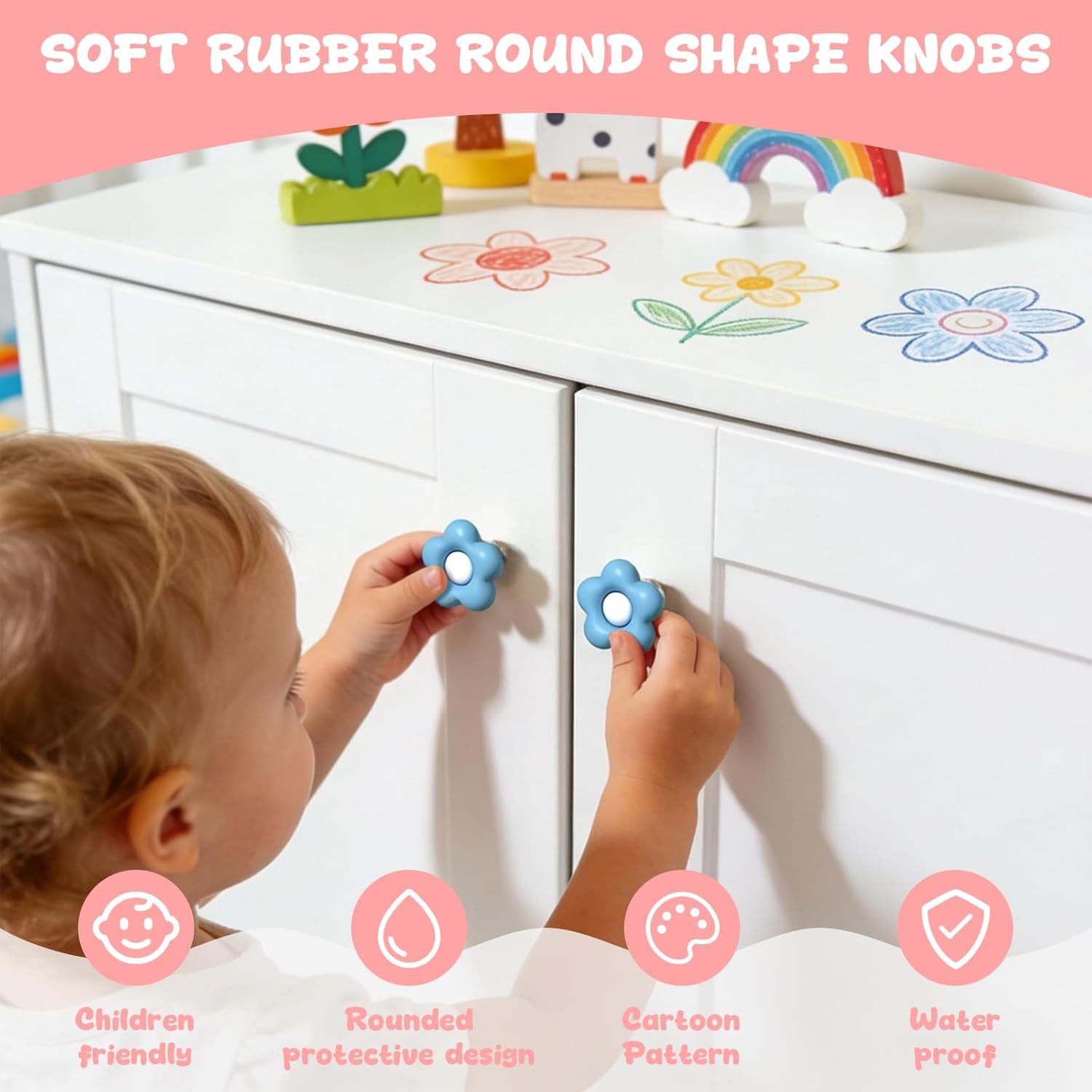 Elistonie 6 Pieces Cute Cartoon Shape Knobs for Furniture Soft Rubber Knobs for Kids Room Cabinet Drawer Dresser Closets Organizer Desk Box Bookcase(Rainbow.Red) : Baby