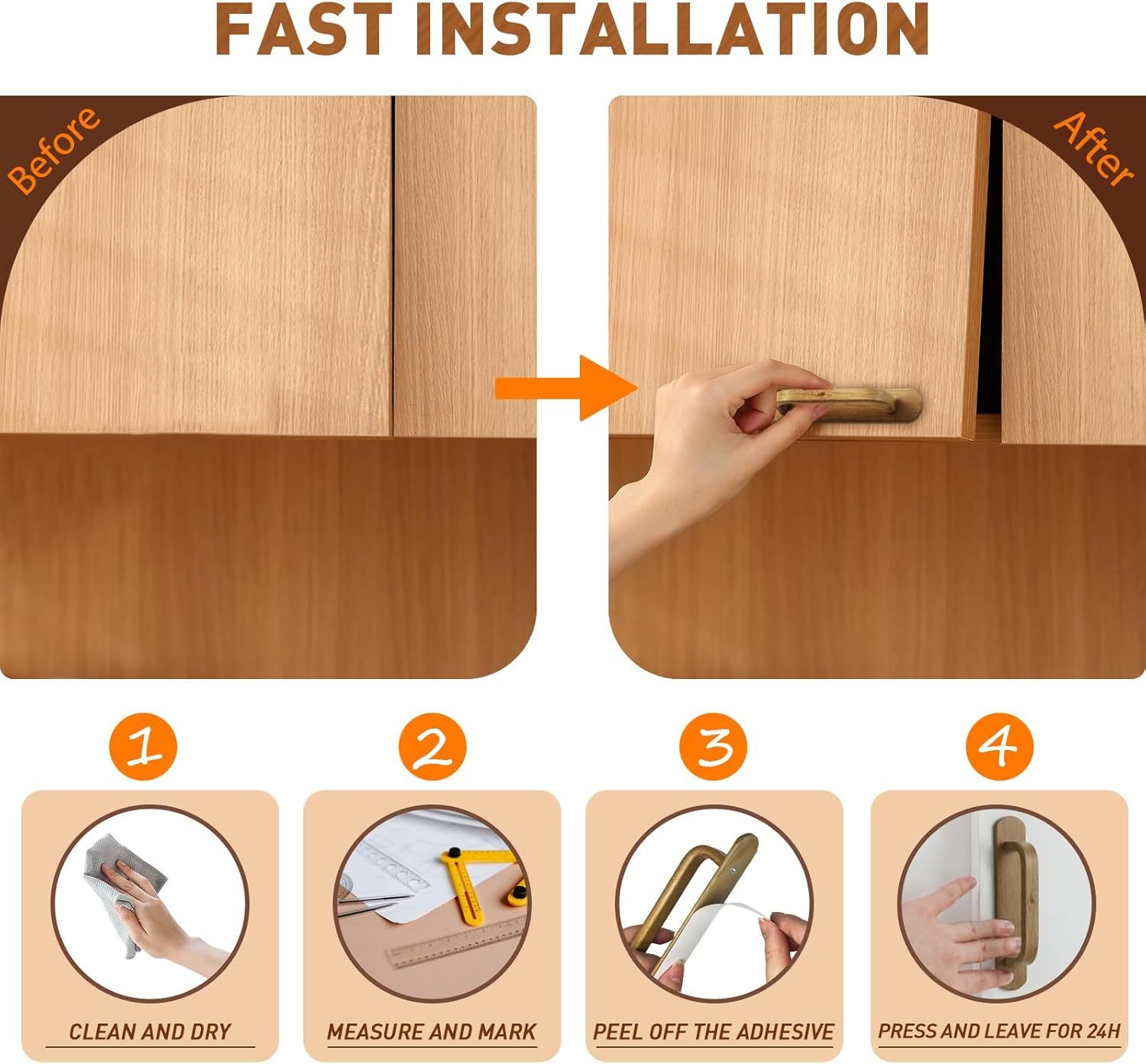 Self-Adhesive Handle Aluminum Pull Wood Like Cabinet Handle