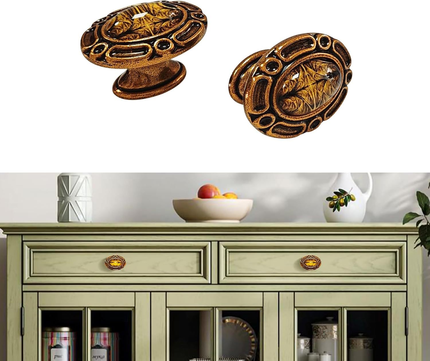 Elistonie 2 Pack Kitchen Door Handles Victorian Style Cabinet Handles 96mm Hole Center Copper Handles with Art Pattern Handles Zinc Alloy Cupboard Handles (Red Copper)