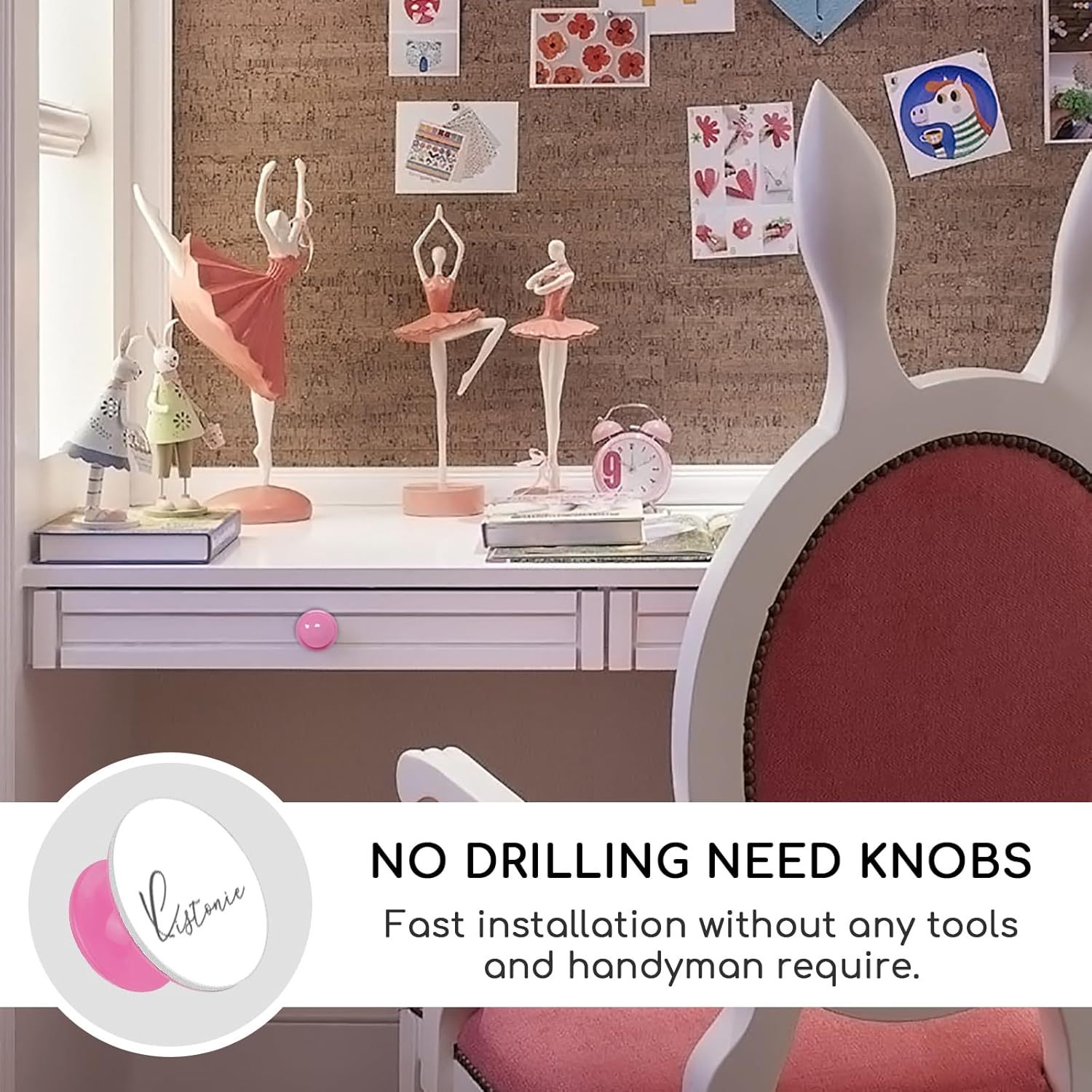 8 pack ABS Self-Stick Instant Cabinet Knobs Drill Free Drawer Knobs (Round. Pink)