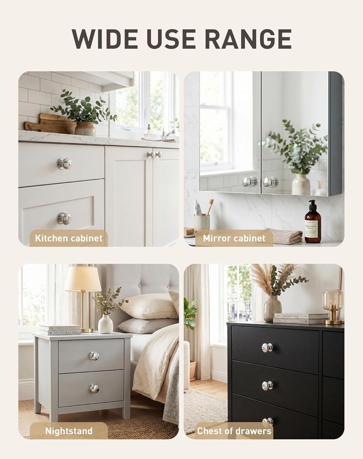 Elistonie Self-Stick Knobs Peel and Stick Cabinet Knobs Silver Plastic Drawer Handle Pull with Adhesive Silver Stick On Handle for Cupboard Fridge Dresser Window 