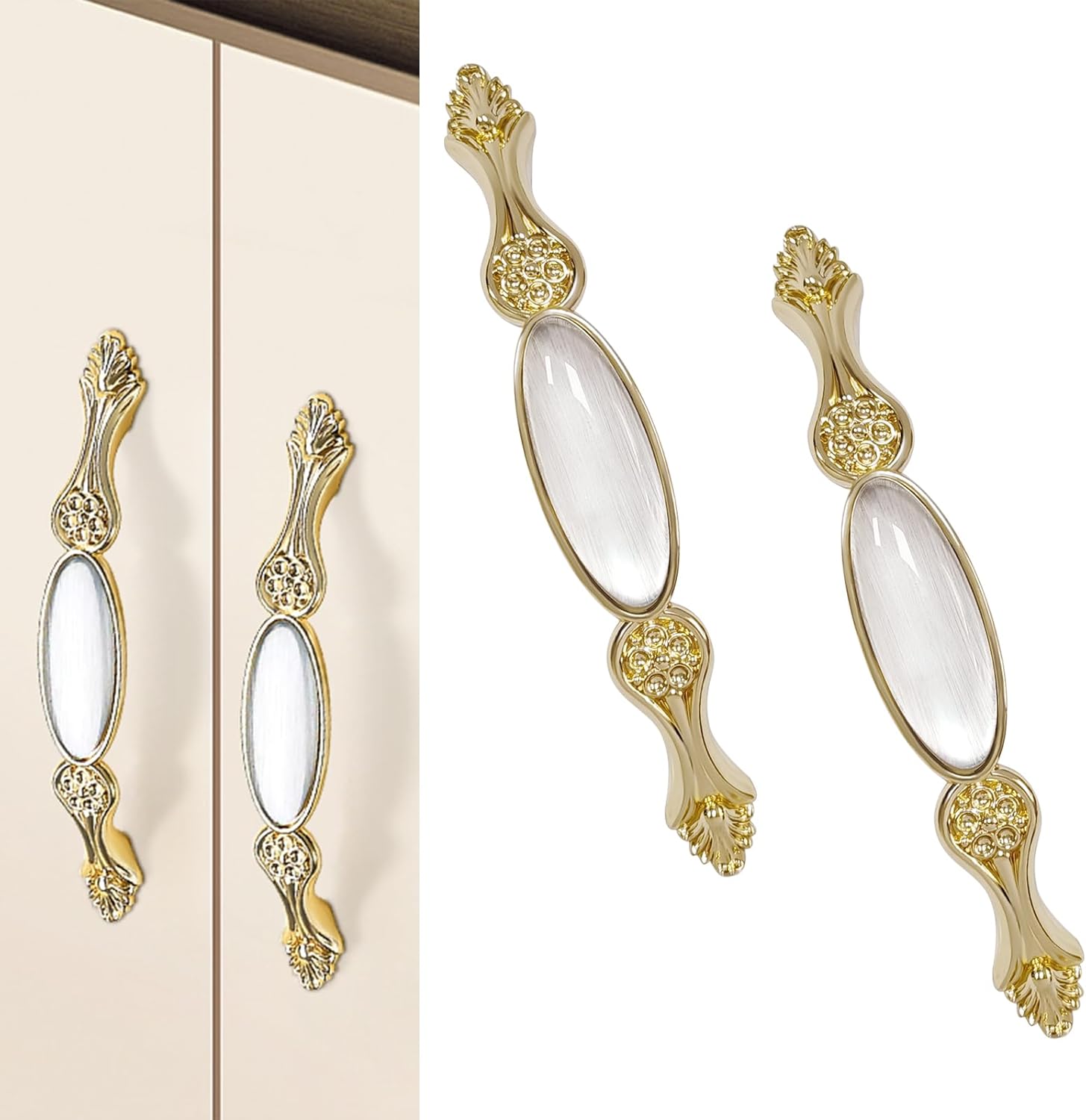 Elistonie 2 Pack Kitchen Door Handles Victorian Style Cabinet Handles 96mm Hole Center Copper Handles with Art Pattern Handles Zinc Alloy Cupboard Handles (Light Gold) - Amazon.com