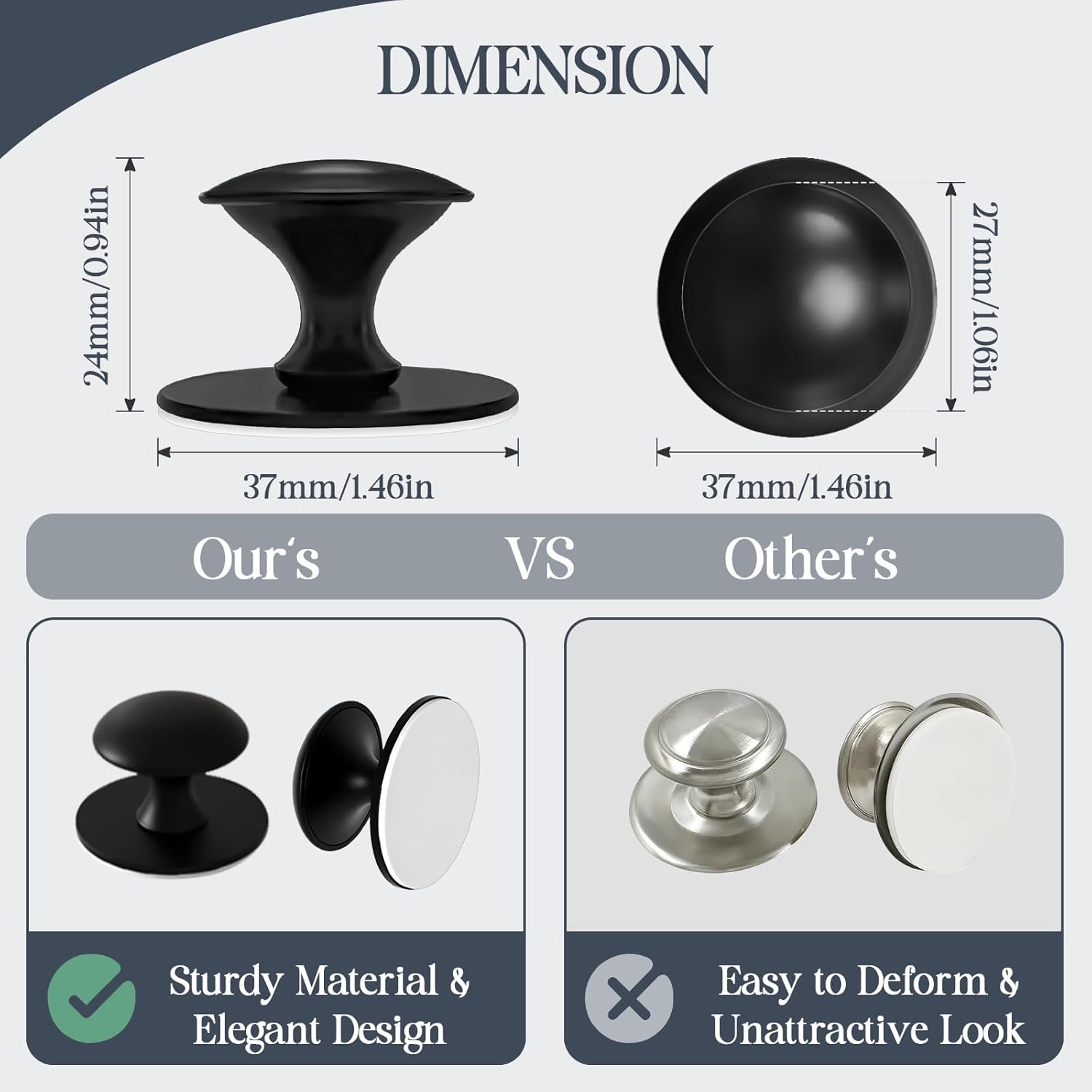 Stainless Steel Adhesive Cabinet Knobs Self-Stick Knobs Drill Free Dresser Drawer Pulls Stick On Handles