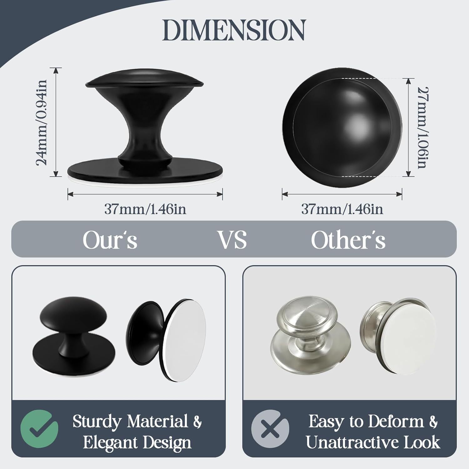 Stainless Steel Adhesive Cabinet Knobs Self-Stick Knobs Drill Free Dresser Drawer Pulls Stick On Handles