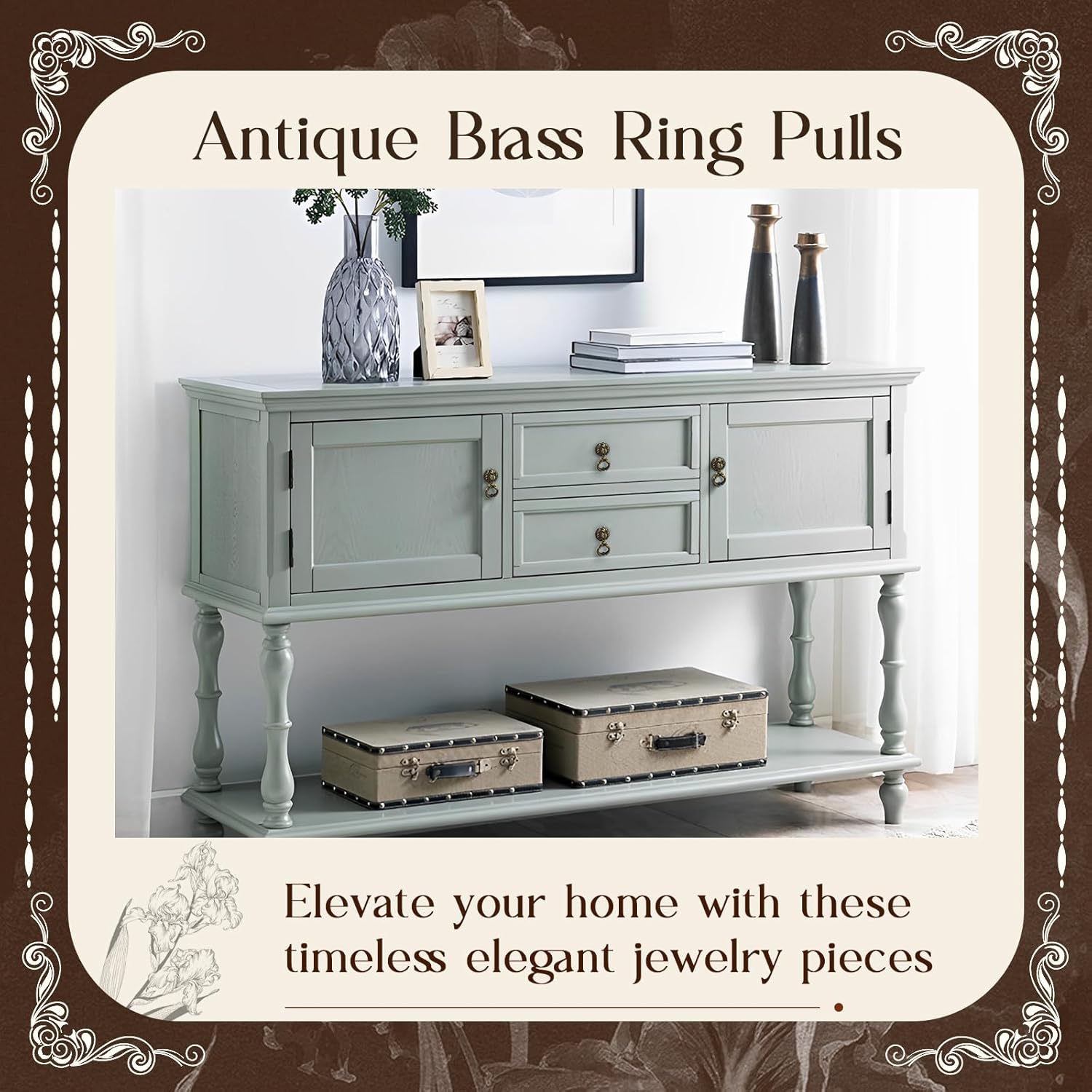 2 Pack Vintage Brass Drop Ring Pulls. Cabinet Pulls. 2.5 x 1.3 Inches. Solid Brass. Hand Painted Black & Red. Easy To Install. For Cabinets. Wardrobes. Drawers & More