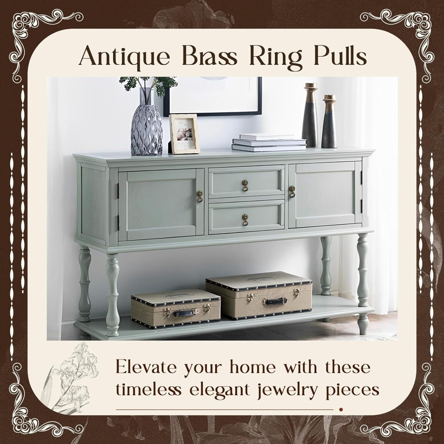 2 Pack Vintage Brass Drop Ring Pulls. Cabinet Pulls. 2.5 x 1.3 Inches. Solid Brass. Hand Painted Black & Red. Easy To Install. For Cabinets. Wardrobes. Drawers & More