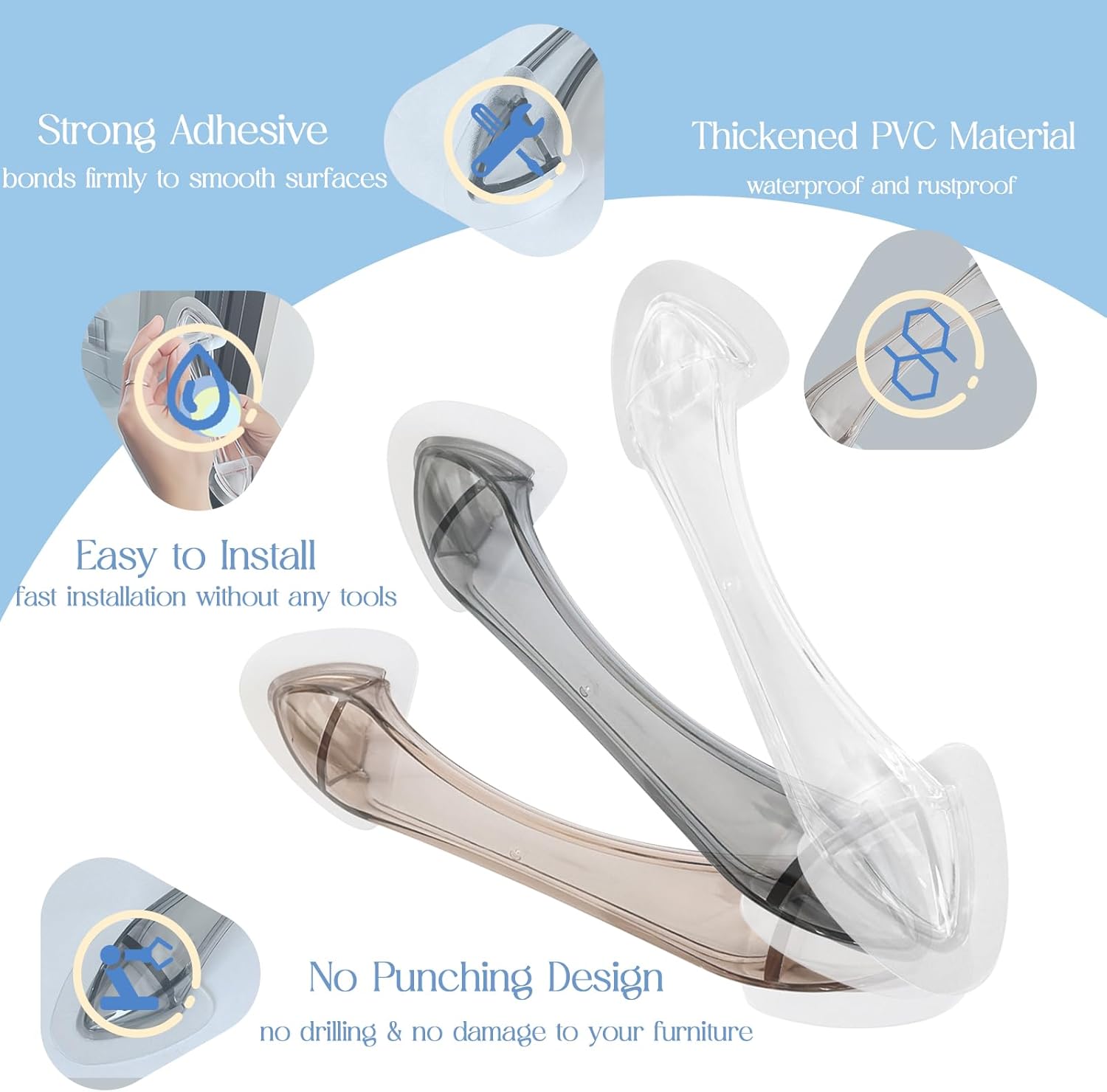 Acrylic Adhesive Handle Self Stick Pulls for Sliding Door. Shower. Medicine Cabinet. Cupboard. Drawer. Screen. Balcony (4 Pack. Black)