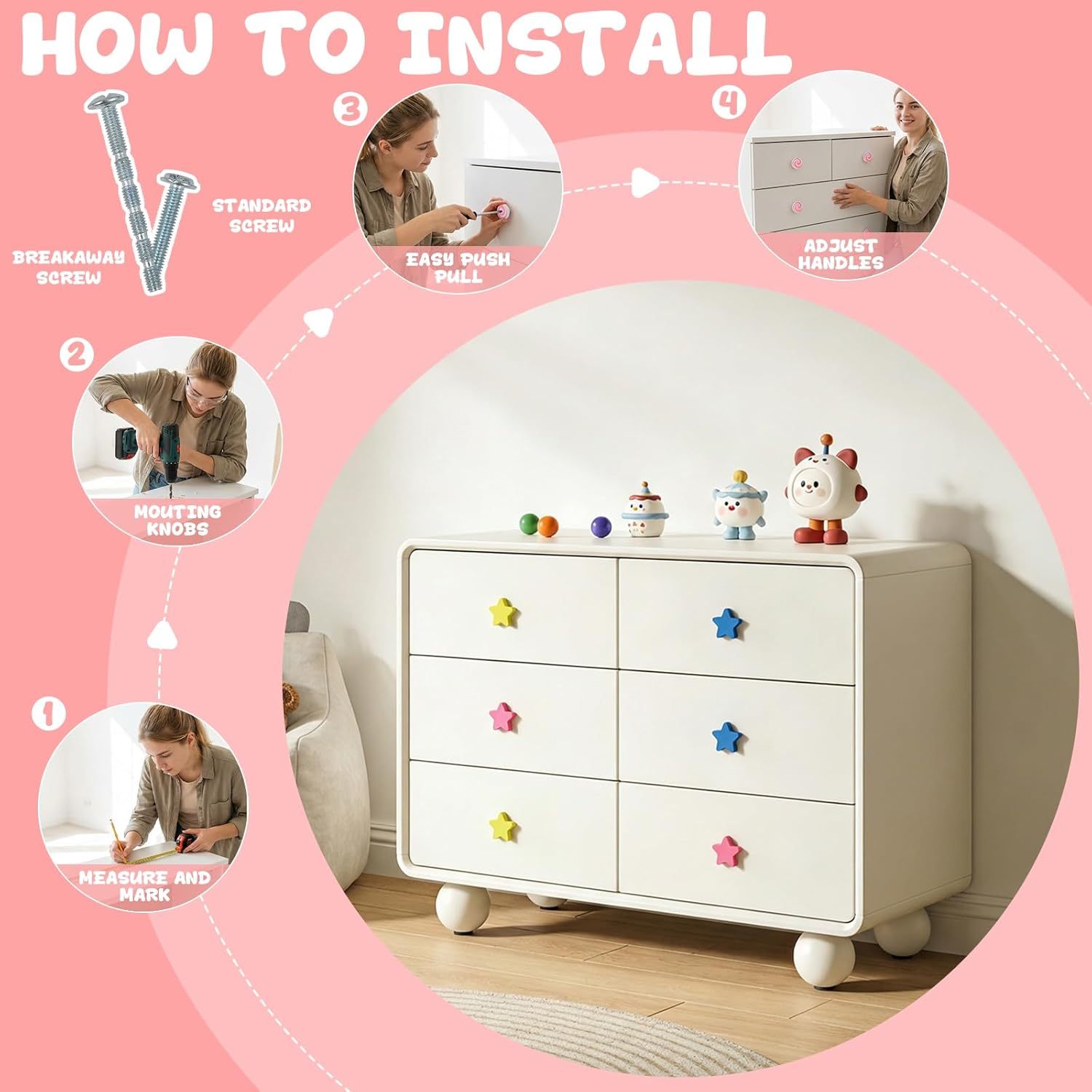 Elistonie 6 Pieces Cute Cartoon Shape Knobs for Furniture Soft Rubber Knobs for Kids Room Cabinet Drawer Dresser Closets Organizer Desk Box Bookcase(Rainbow.Red) : Baby