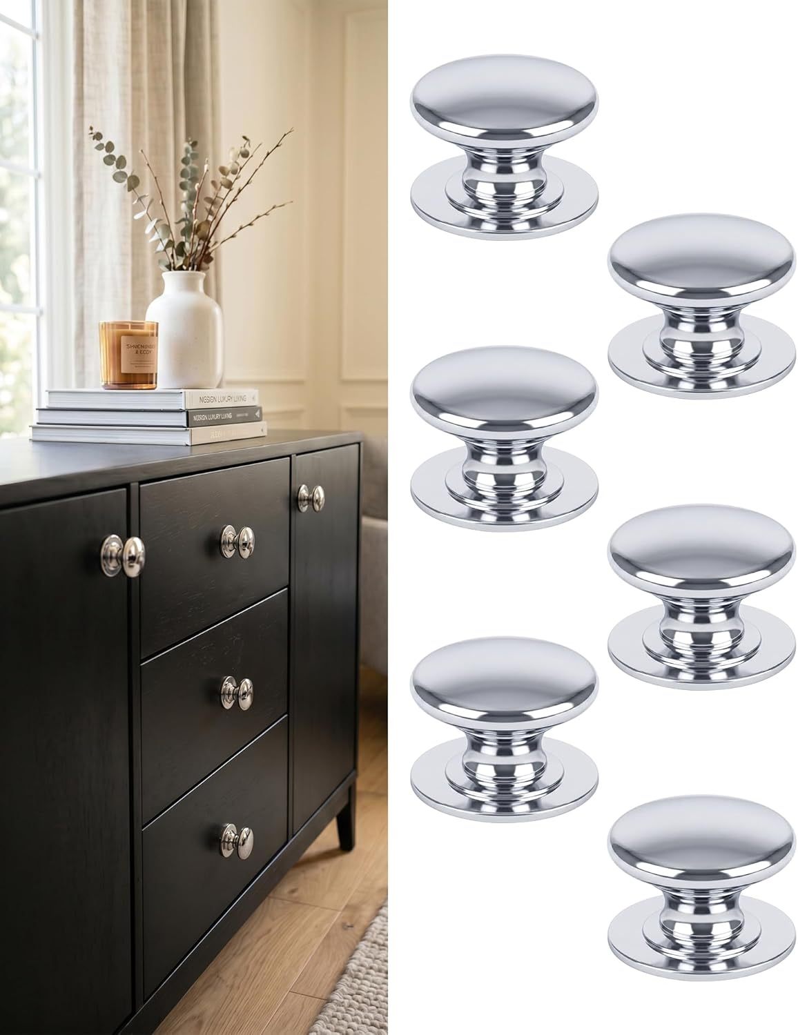 Elistonie Self-Stick Knobs Peel and Stick Cabinet Knobs Silver Plastic Drawer Handle Pull with Adhesive Silver Stick On Handle for Cupboard Fridge Dresser Window 