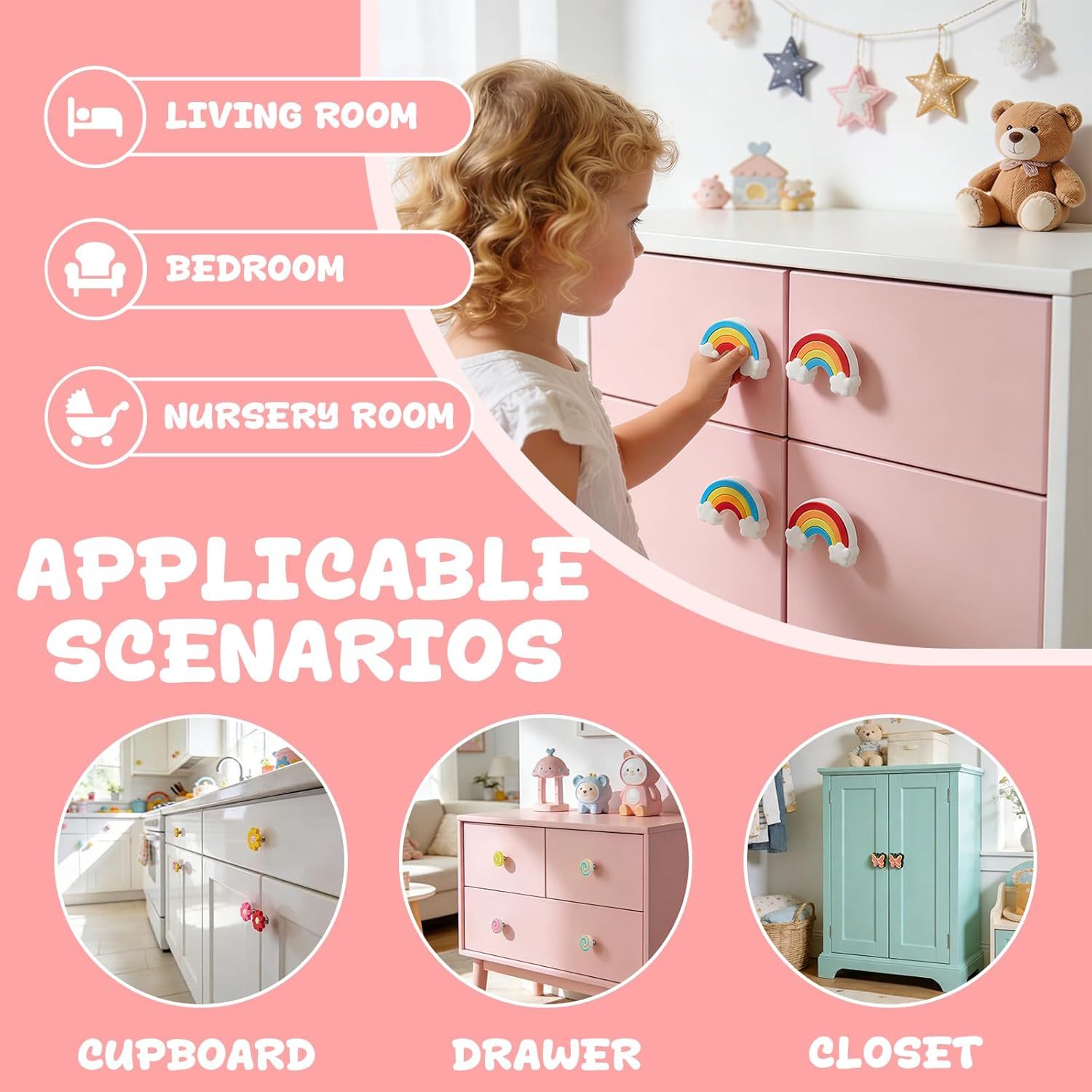 Elistonie 6 Pieces Cute Cartoon Shape Knobs for Furniture Soft Rubber Knobs for Kids Room Cabinet Drawer Dresser Closets Organizer Desk Box Bookcase(Rainbow.Red) : Baby