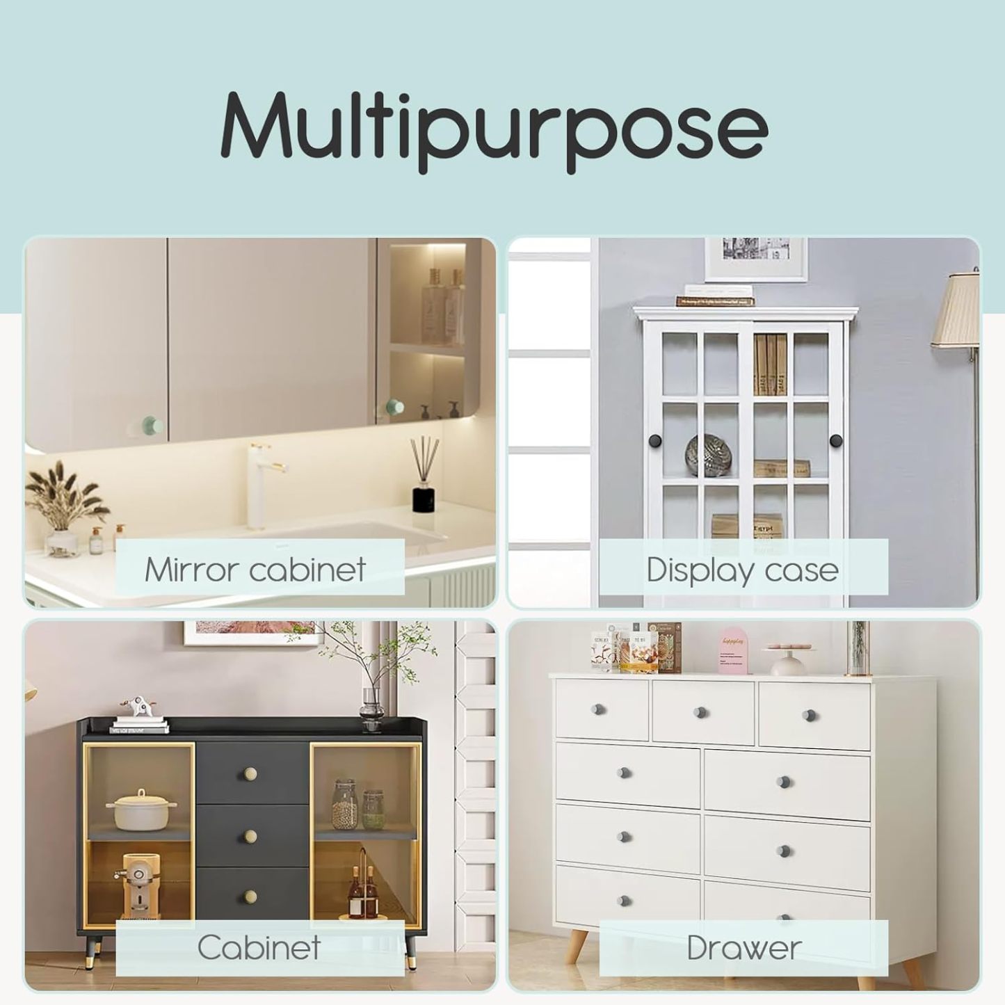 6 Pack Matte Black Aluminum Self-Stick Knobs Self-Adhesive Drawer Knobs