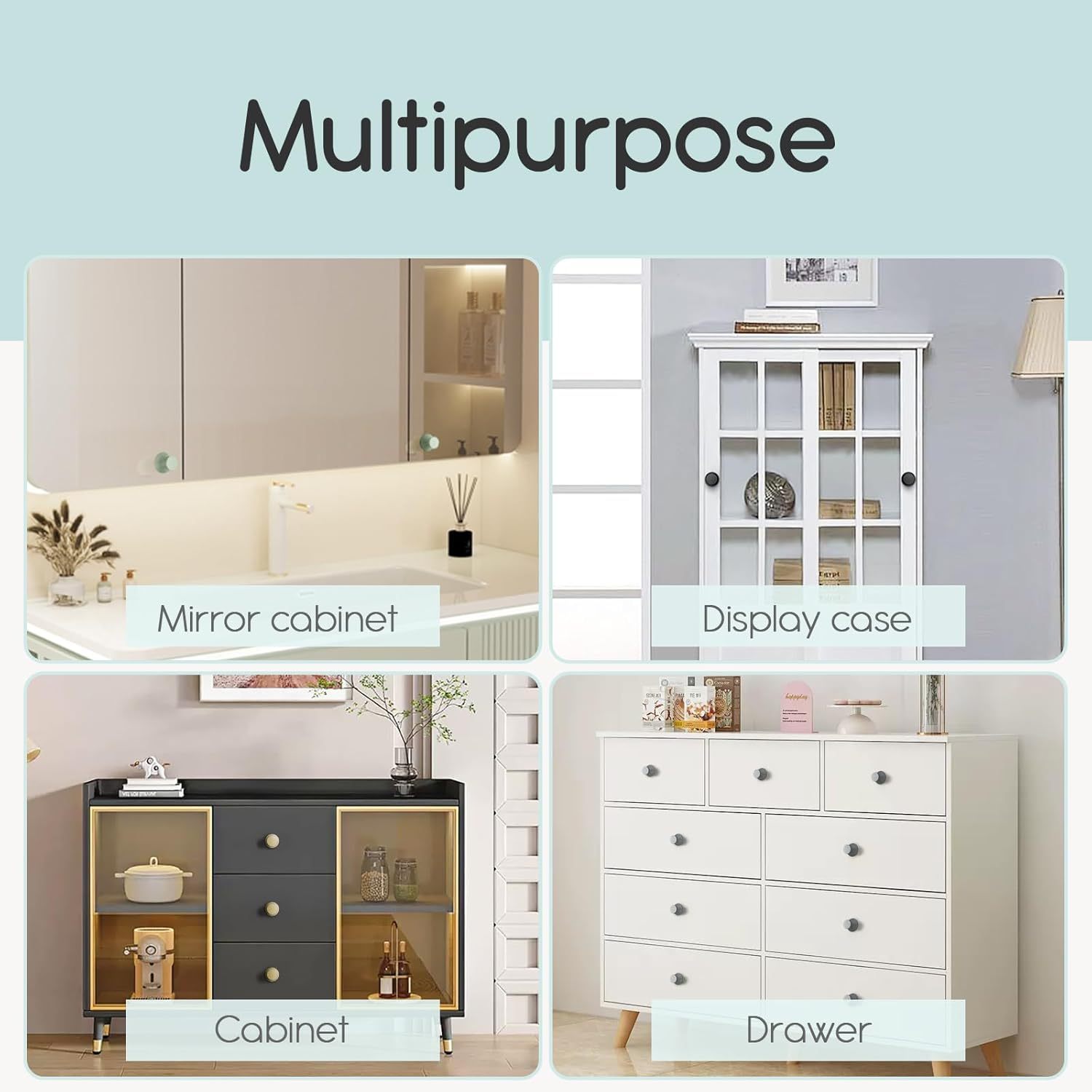 6 Pack Matte Black Aluminum Self-Stick Knobs Self-Adhesive Drawer Knobs