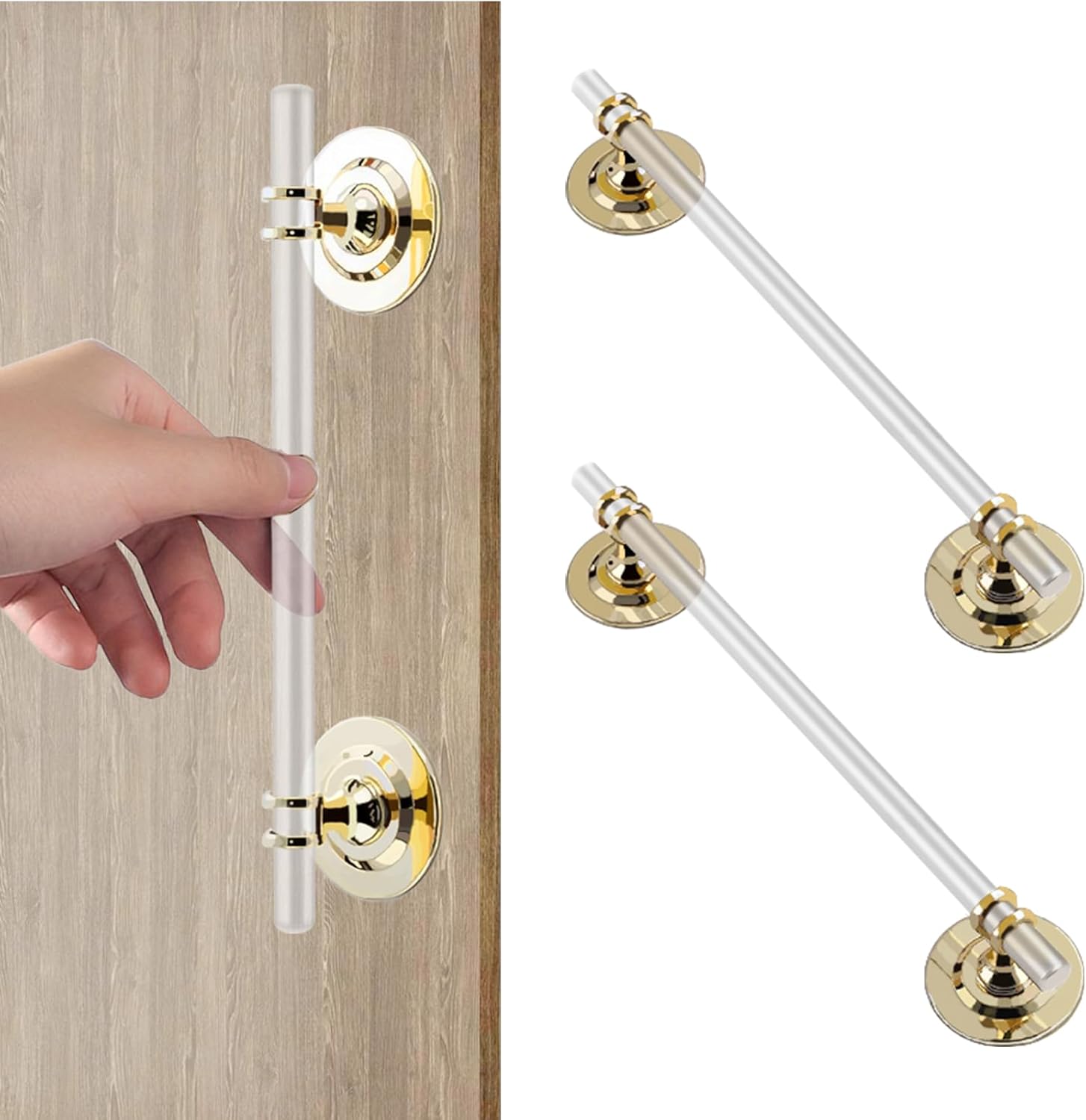 2 Pcs Clear Acrylic Adhesive Cabinet and Furniture Pulls Hole Center 7.8 inch Self Stick Knobs for Cabinet Drawer Cupboard Pulls for Sliding Door Appliance Pulls Bathtub Grab Bars