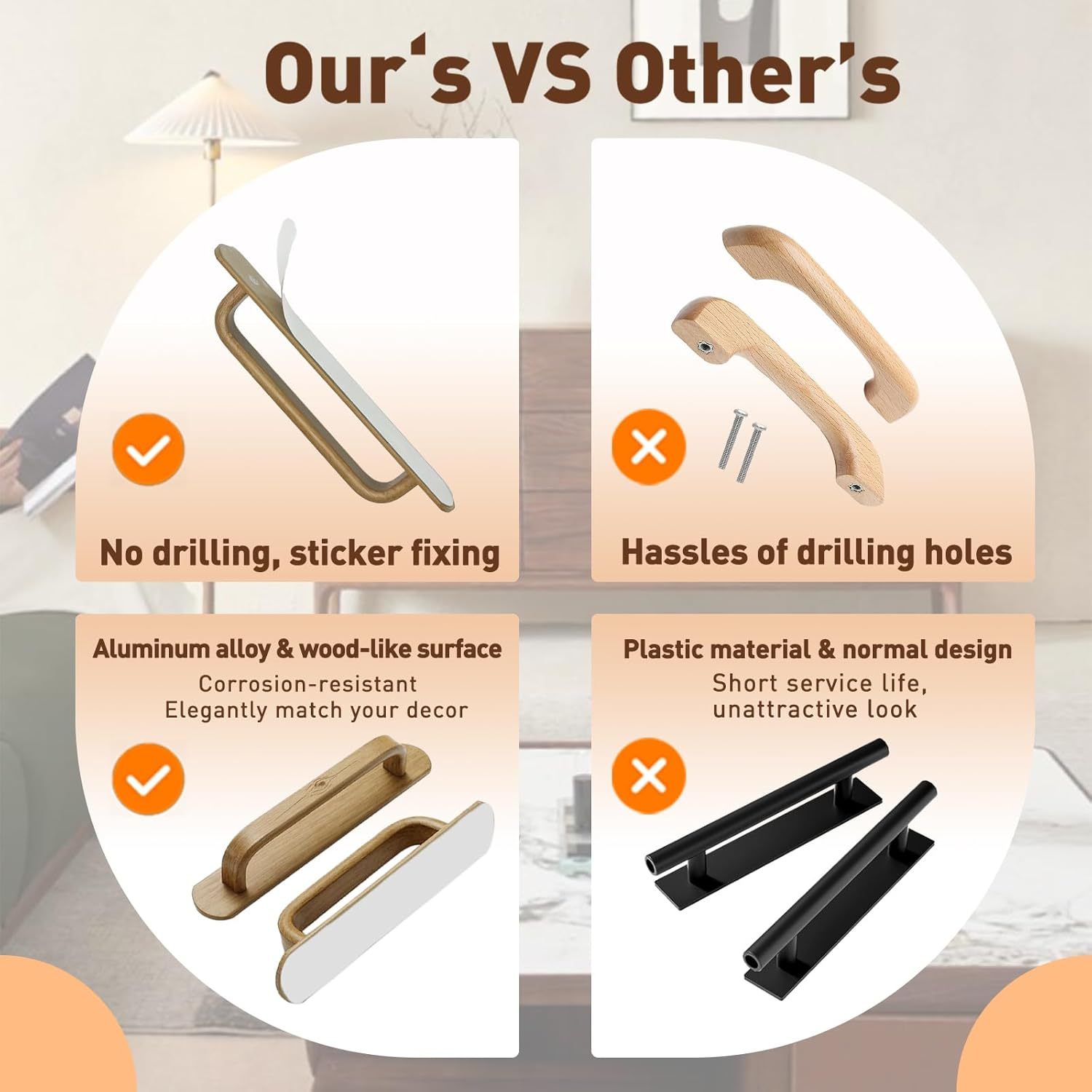 Self-Adhesive Handle Aluminum Pull Wood Like Cabinet Handle