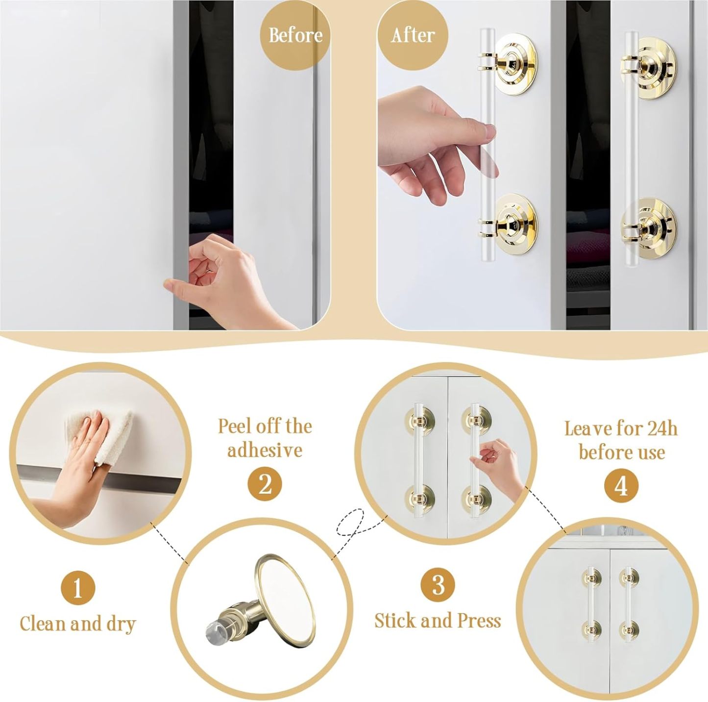 2 Pcs Clear Acrylic Adhesive Cabinet and Furniture Pulls Hole Center 7.8 inch Self Stick Knobs for Cabinet Drawer Cupboard Pulls for Sliding Door Appliance Pulls Bathtub Grab Bars