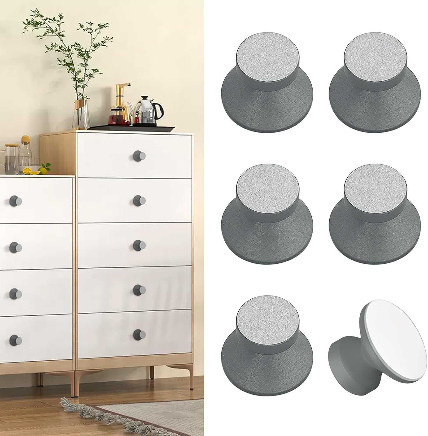 Elistonie 6 Pack  Self-Stick Knobs Self-Adhesive Drawer Knobs Cabinet Handle Push Pull with Adhesive Knob for Cupboard Cabinet Dresser Window. 
