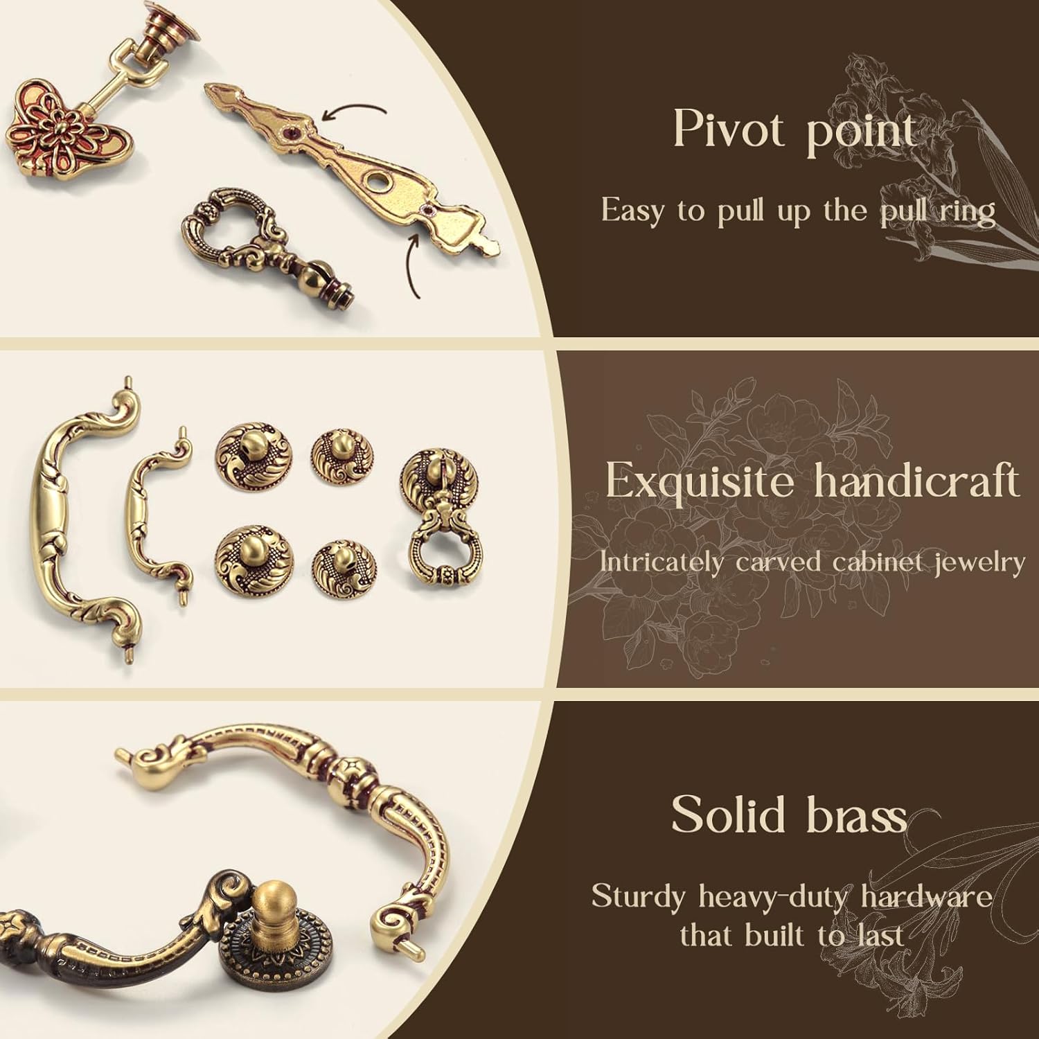 2 Pack Vintage Brass Drop Ring Pulls. Cabinet Pulls. 2.5 x 1.3 Inches. Solid Brass. Hand Painted Black & Red. Easy To Install. For Cabinets. Wardrobes. Drawers & More