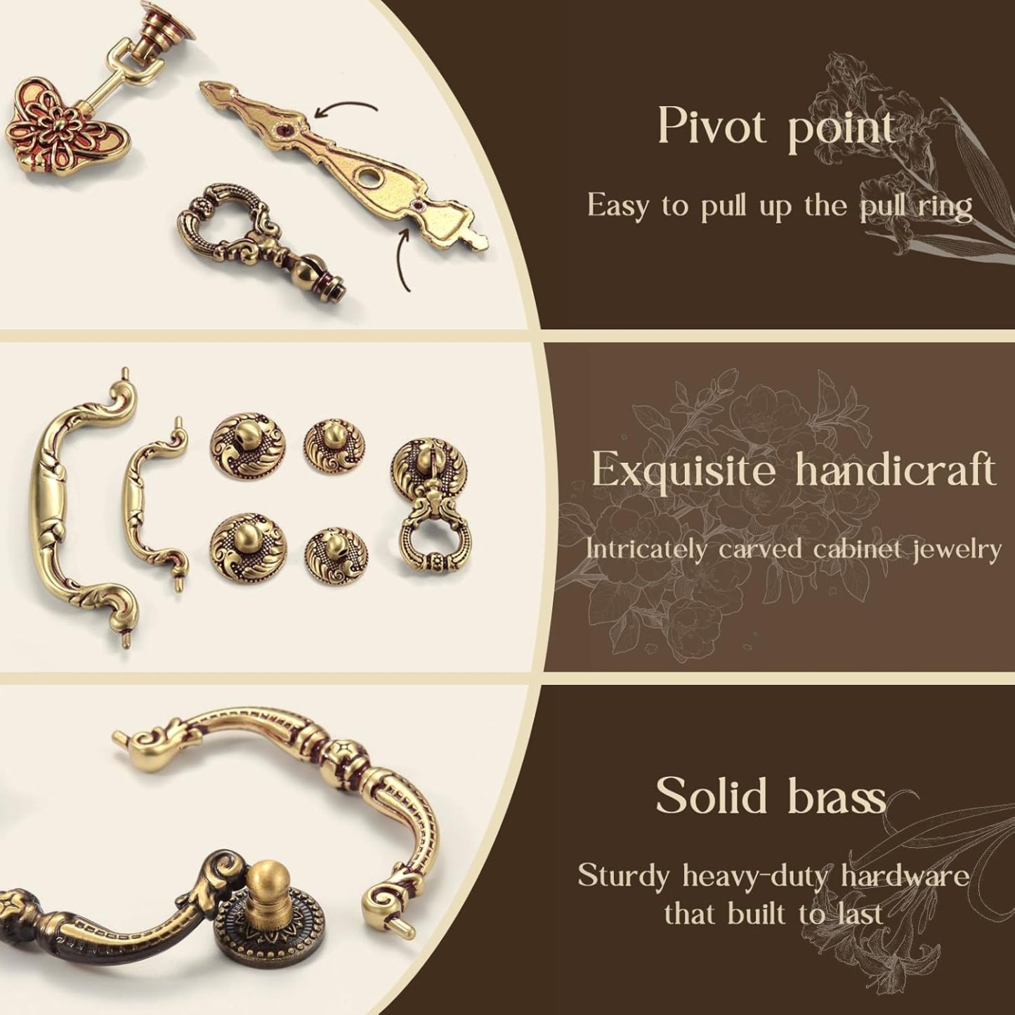 2 Pack Vintage Brass Drop Ring Pulls. Cabinet Pulls. 2.5 x 1.3 Inches. Solid Brass. Hand Painted Black & Red. Easy To Install. For Cabinets. Wardrobes. Drawers & More