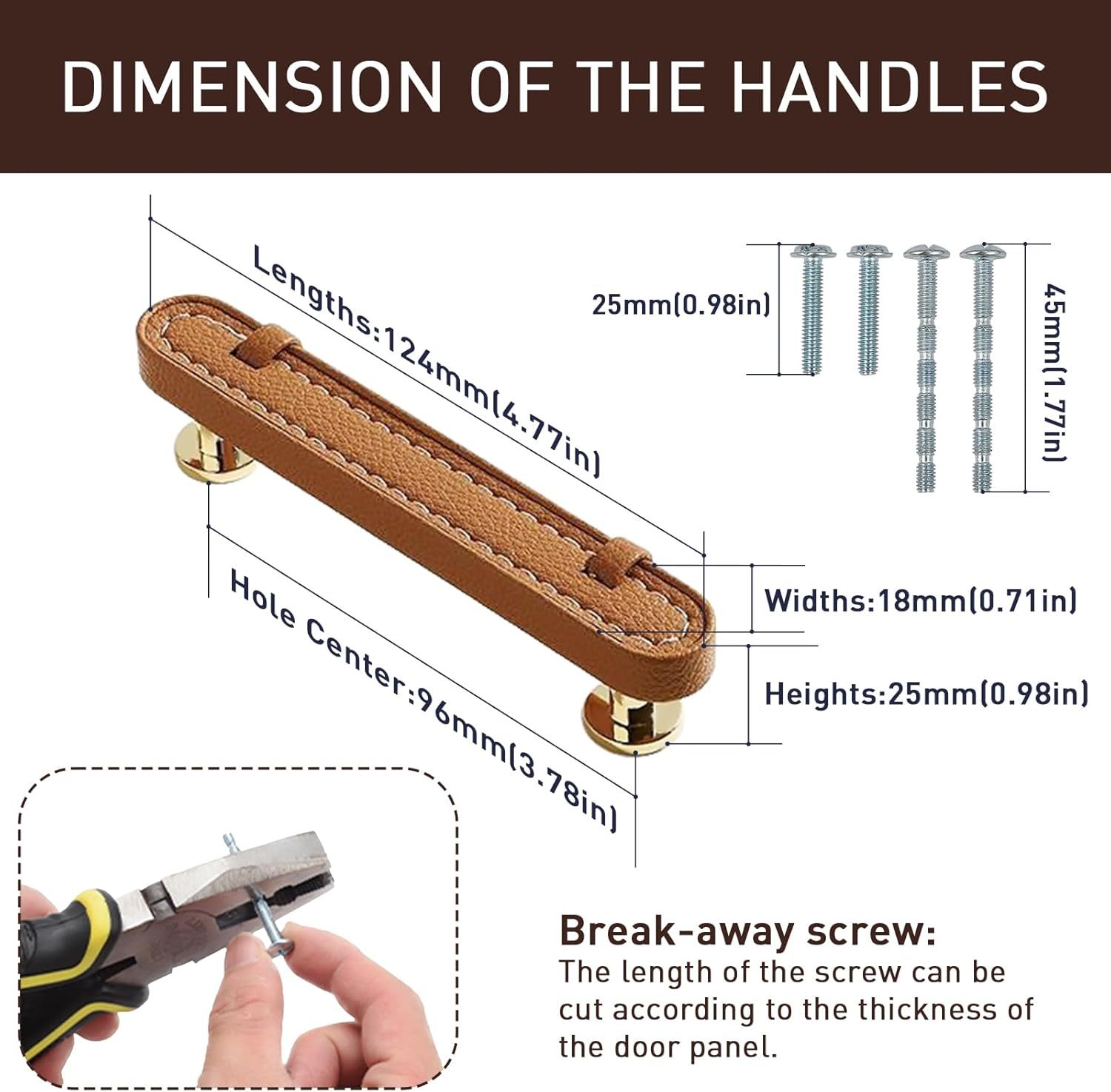 2 Pack Brown Leather Cabinet Pulls 3-3/4' Hand-Stitch Drawer Pulls for Cabinets Cupboards Dressers Drawers Bedroom