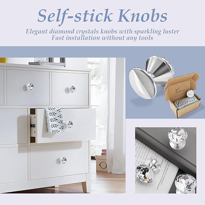 Crystal Self Stick Knobs K9 Clear Crystal Glass Self Adhesive Pulls 