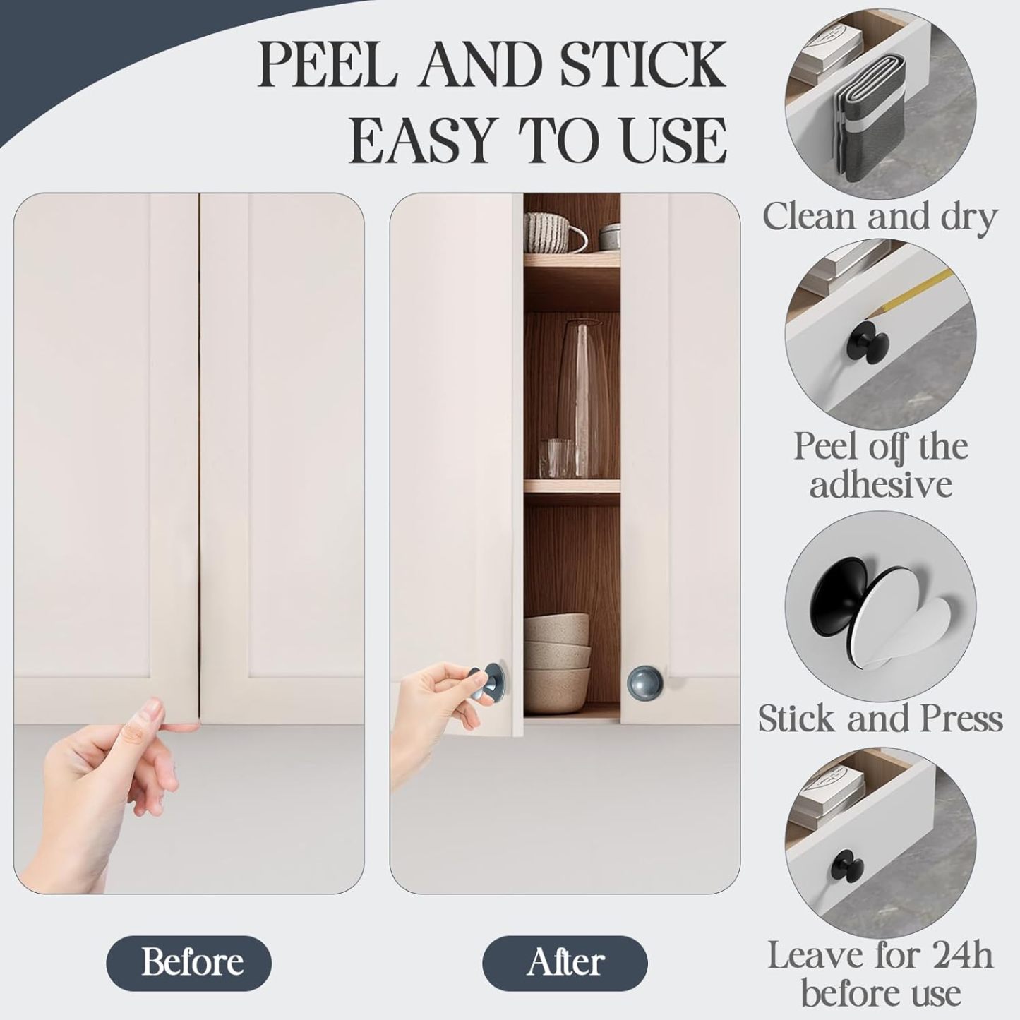 Stainless Steel Adhesive Cabinet Knobs Self-Stick Knobs Drill Free Dresser Drawer Pulls Stick On Handles