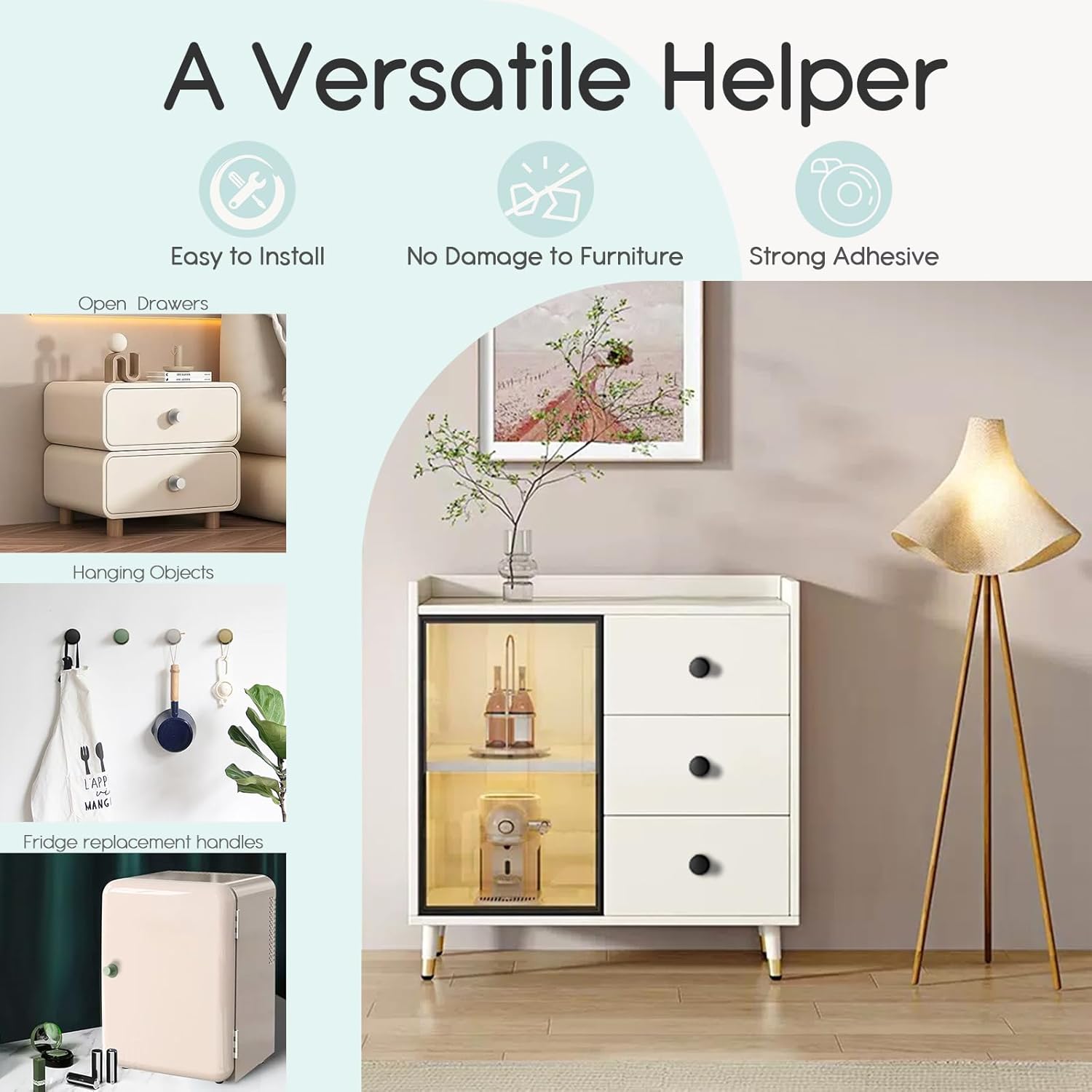 6 Pack Matte Black Aluminum Self-Stick Knobs Self-Adhesive Drawer Knobs