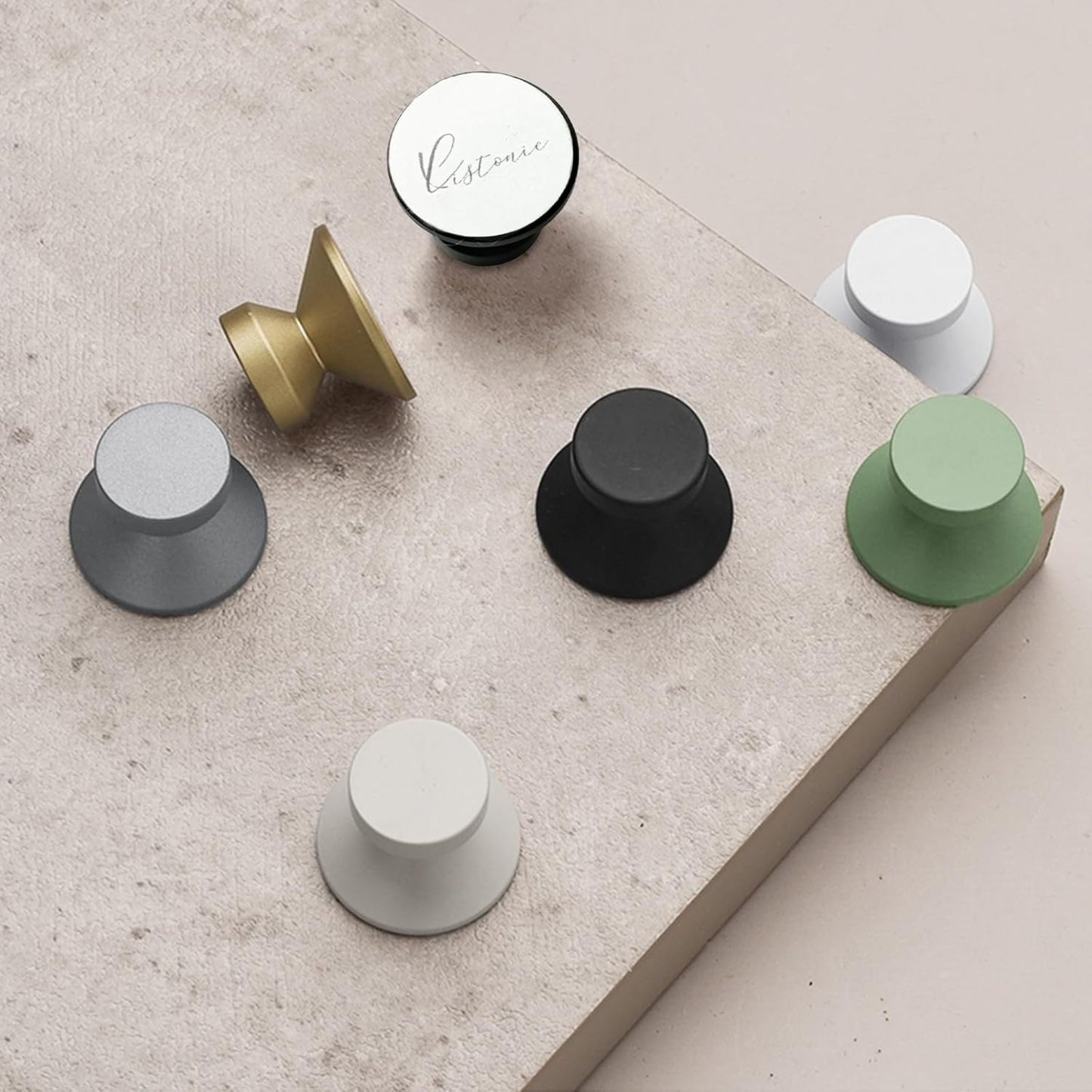 6 Pack Matte Black Aluminum Self-Stick Knobs Self-Adhesive Drawer Knobs