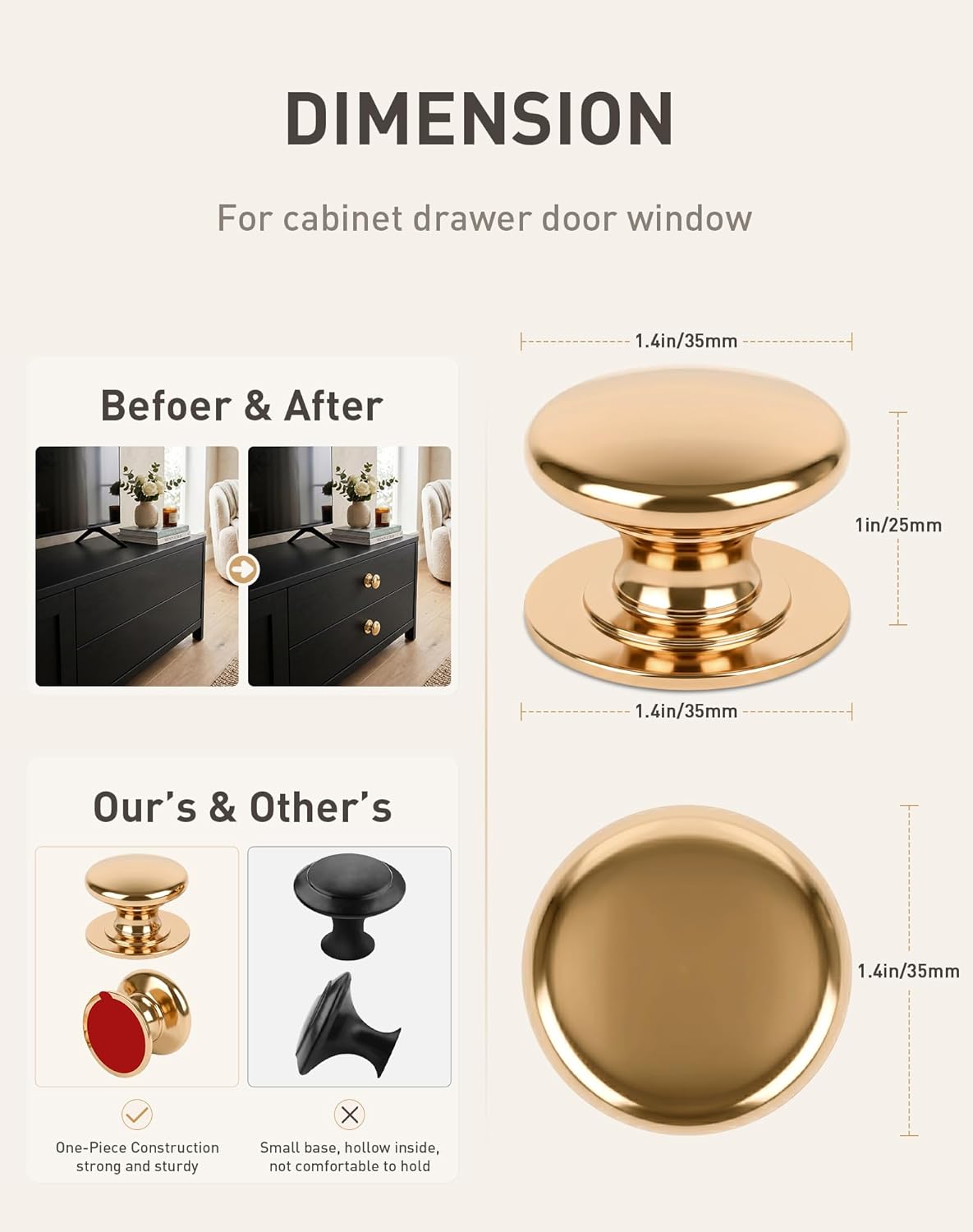 Elistonie 6 Pack Self-Stick Knobs Peel and Stick Cabinet Knobs Rose Gold Plastic Drawer Handle Pull with Adhesive Rose Gold Stick On Handle for Cupboard Fridge Dresser Window