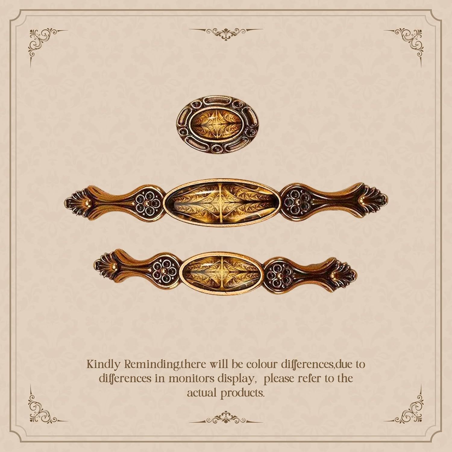 Elistonie 2 Pack Kitchen Door Handles Victorian Style Cabinet Handles 96mm Hole Center Copper Handles with Art Pattern Handles Zinc Alloy Cupboard Handles (Red Copper)