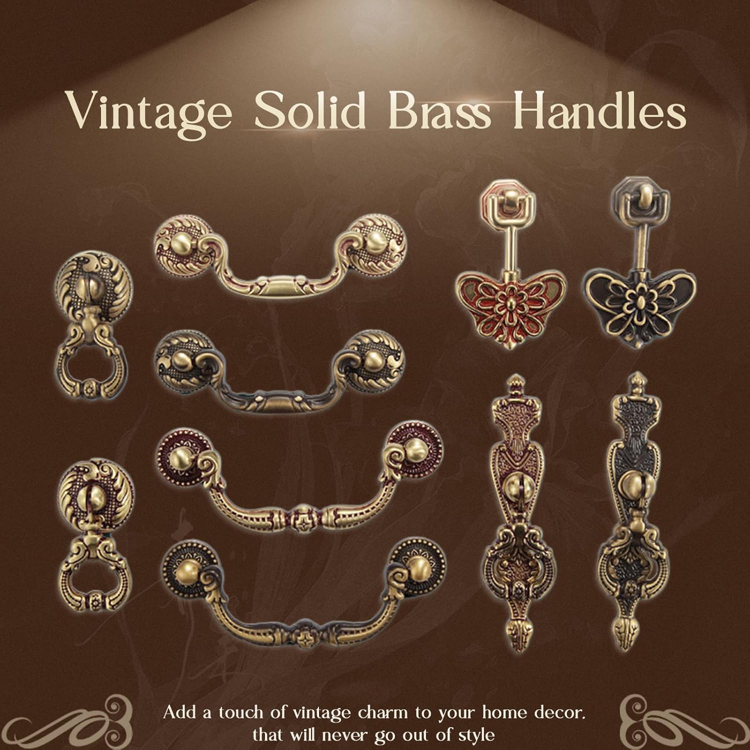 2 Pack Vintage Brass Drop Ring Pulls. Cabinet Pulls. 2.5 x 1.3 Inches. Solid Brass. Hand Painted Black & Red. Easy To Install. For Cabinets. Wardrobes. Drawers & More