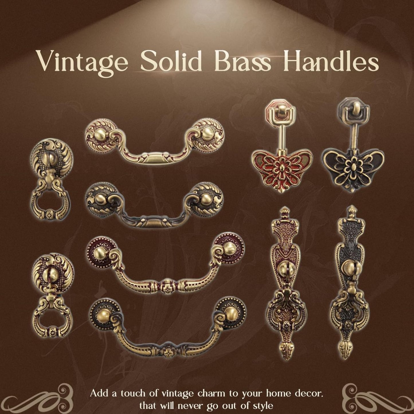 2 Pack Vintage Brass Drop Ring Pulls. Cabinet Pulls. 2.5 x 1.3 Inches. Solid Brass. Hand Painted Black & Red. Easy To Install. For Cabinets. Wardrobes. Drawers & More