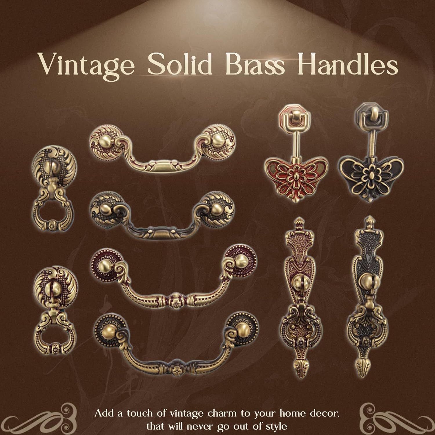 2 Pack Vintage Brass Drop Ring Pulls. Cabinet Pulls. 2.5 x 1.3 Inches. Solid Brass. Hand Painted Black & Red. Easy To Install. For Cabinets. Wardrobes. Drawers & More