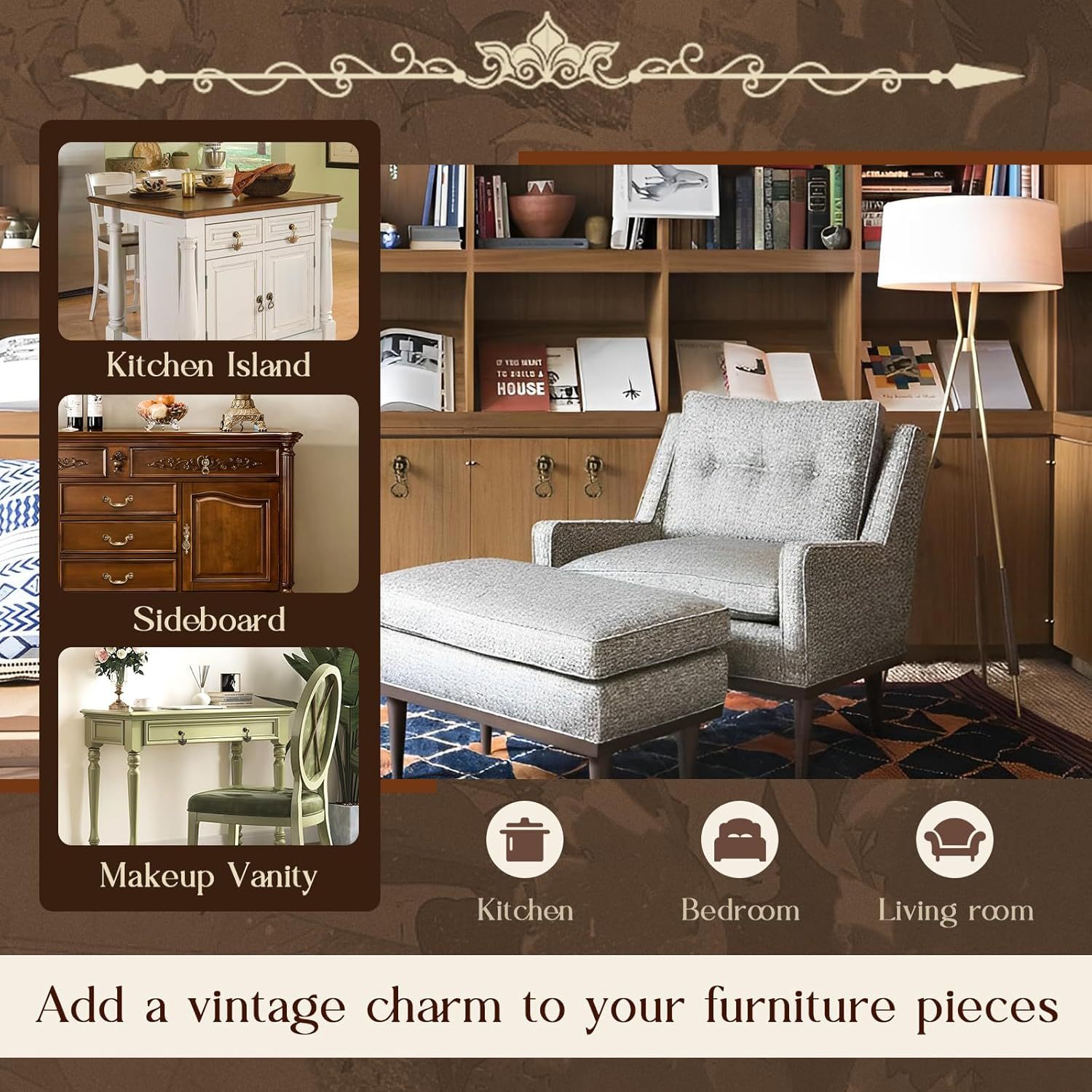 2 Pack Vintage Brass Drop Ring Pulls. Cabinet Pulls. 2.5 x 1.3 Inches. Solid Brass. Hand Painted Black & Red. Easy To Install. For Cabinets. Wardrobes. Drawers & More