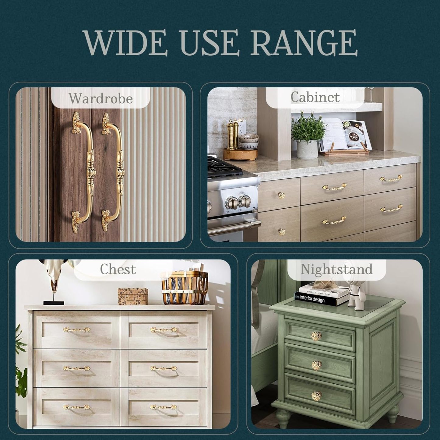 2 Pack 3-3/4 Brass Cabinet Pulls Antique Floral Pattern cupboard Handle Drawer Pulls Solid Brass Kitchen Hardware Flash Gold Handles for Cabinet Drawer Wardrobe (3-3/4 Hole Center. 24K Gold)