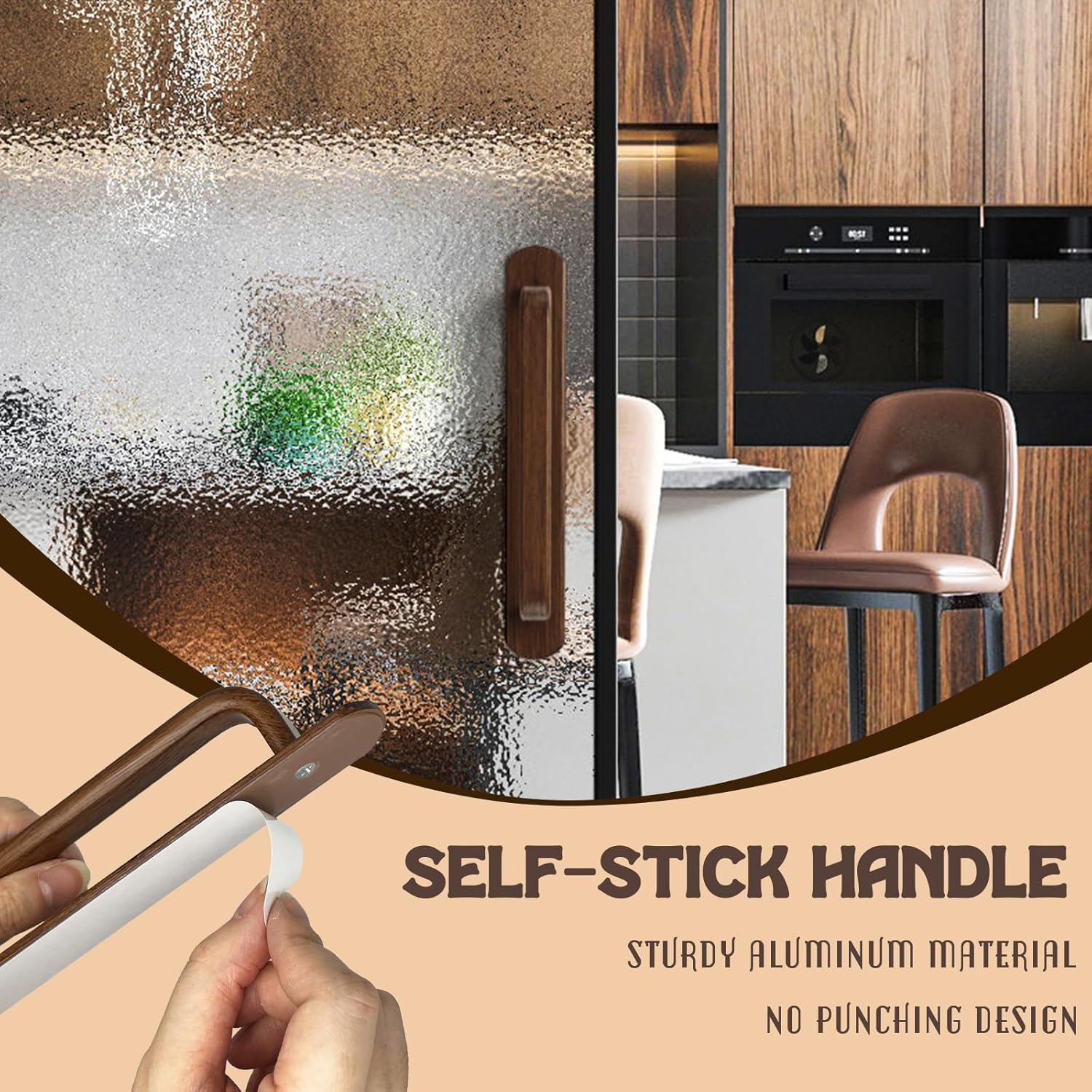 Self-Adhesive Handle Aluminum Pull Wood Like Cabinet Handle