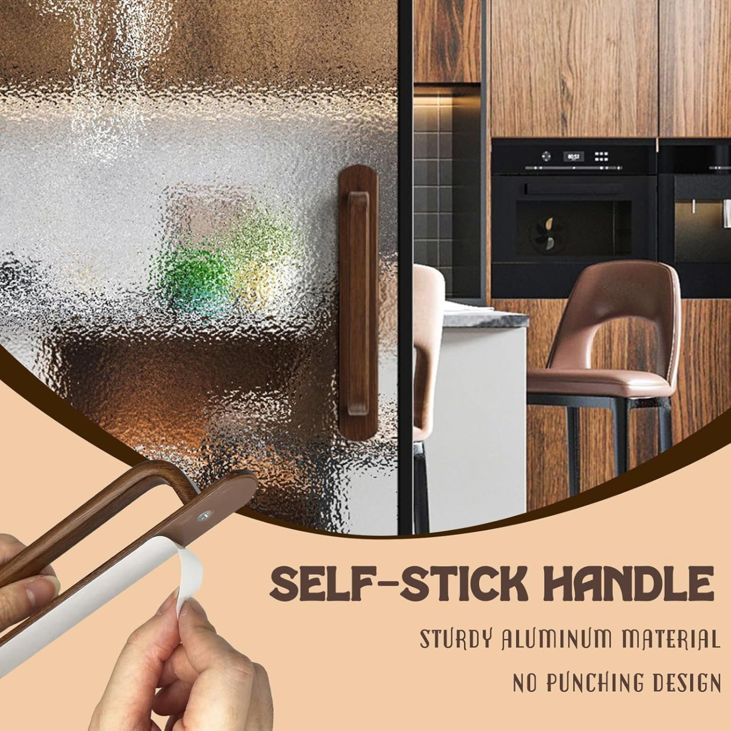 Self-Adhesive Handle Aluminum Pull Wood Like Cabinet Handle