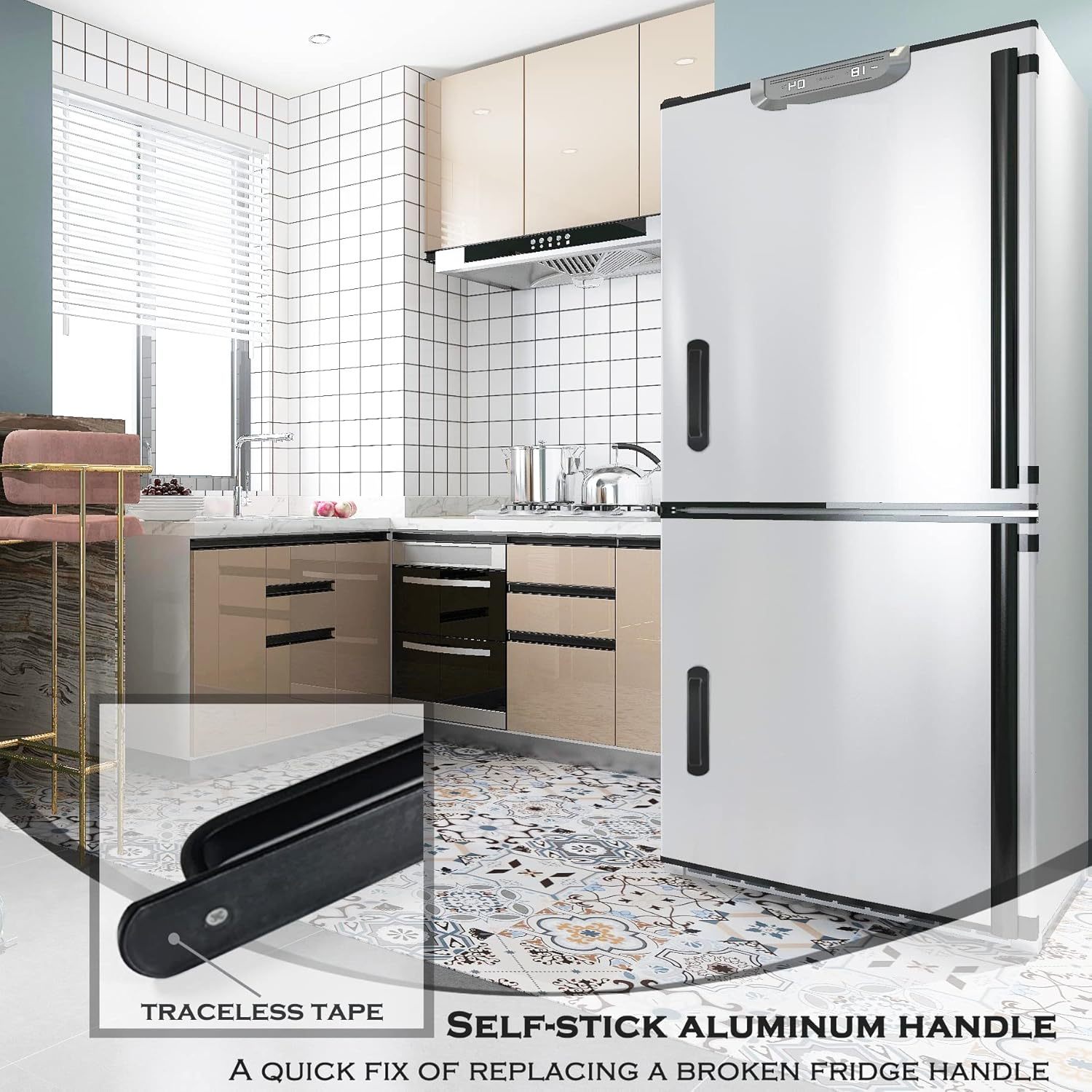 2 Pack Self-Stick Handle Aluminum Cabinet Handle Pull with Adhesive Sliding Door Handle 