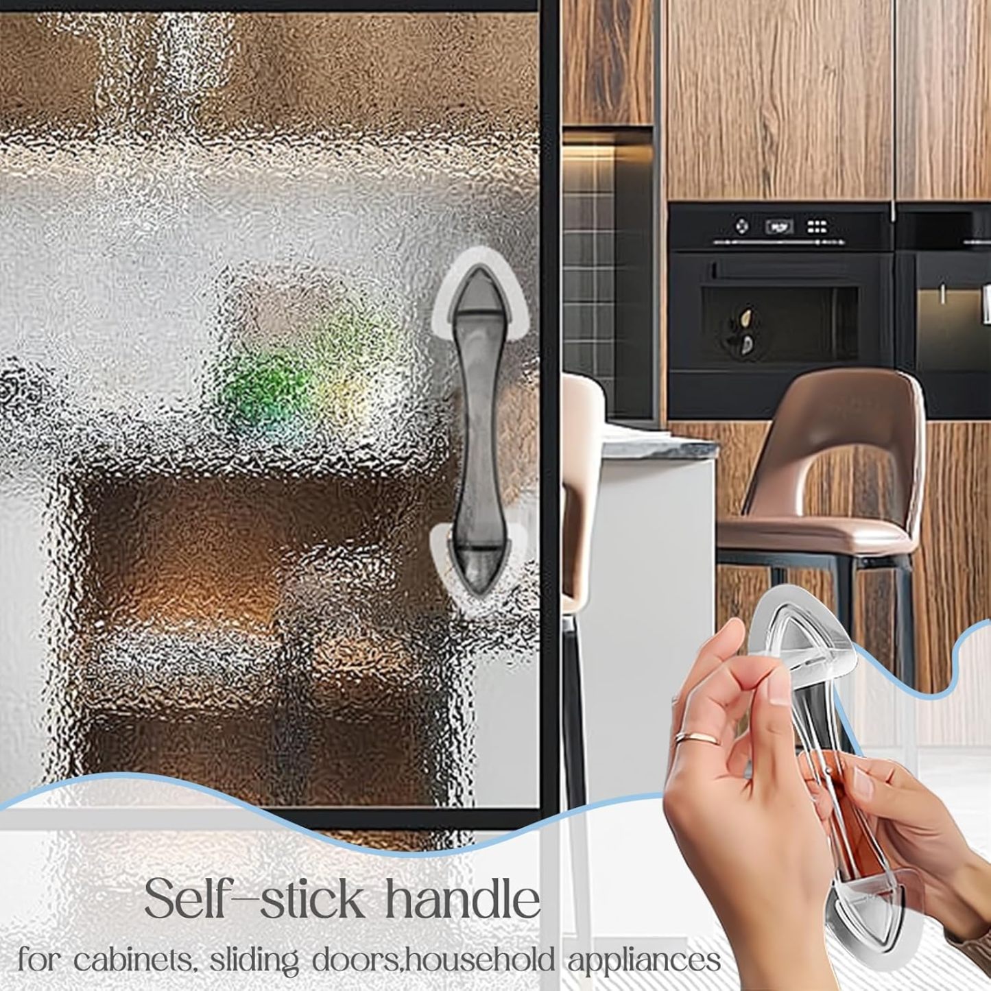 Acrylic Adhesive Handle Self Stick Pulls for Sliding Door. Shower. Medicine Cabinet. Cupboard. Drawer. Screen. Balcony (4 Pack. Black)