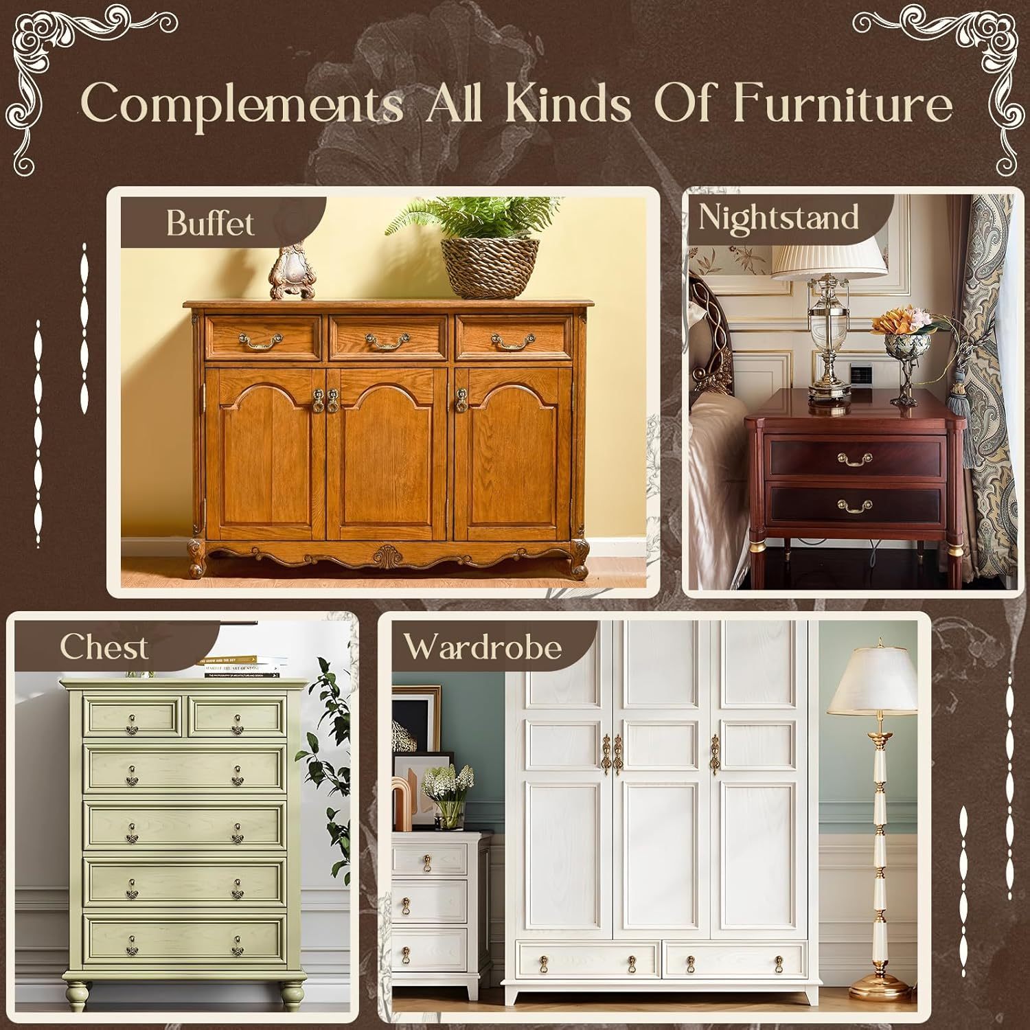 2 Pack Vintage Brass Drop Ring Pulls. Cabinet Pulls. 2.5 x 1.3 Inches. Solid Brass. Hand Painted Black & Red. Easy To Install. For Cabinets. Wardrobes. Drawers & More