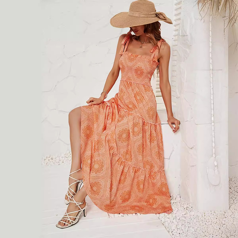 Women's Summer Casual Style Sleeveless Printed Fashion Multi-Layer Dress for Women