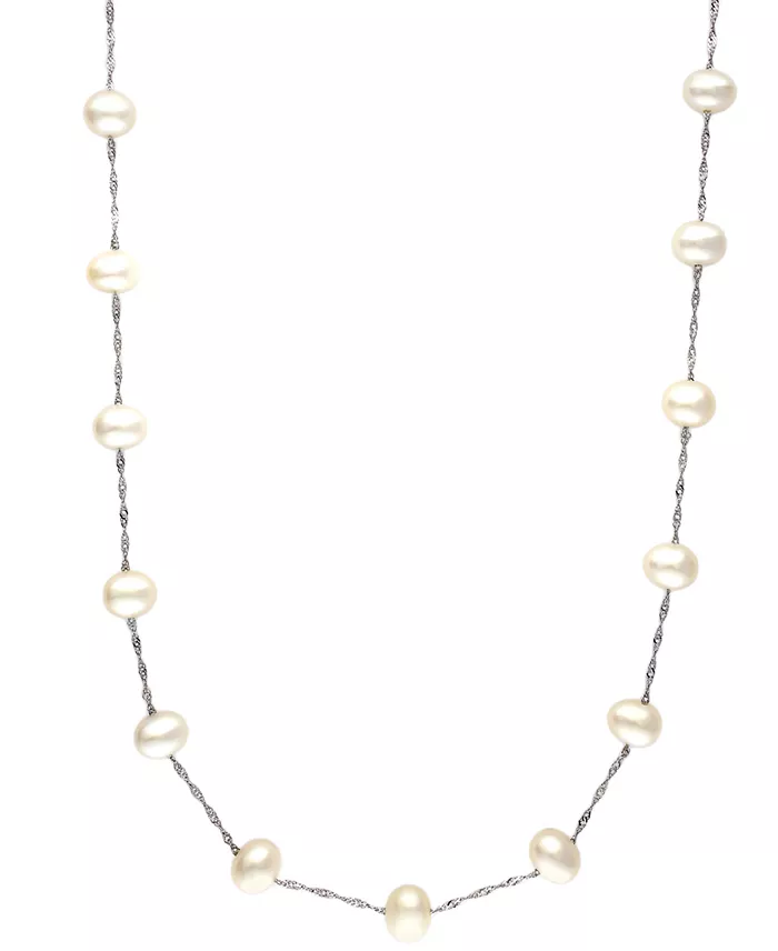 EFFY® Cultured Freshwater Pearl Station 18" Necklace in 14k Gold (5-1/2mm)