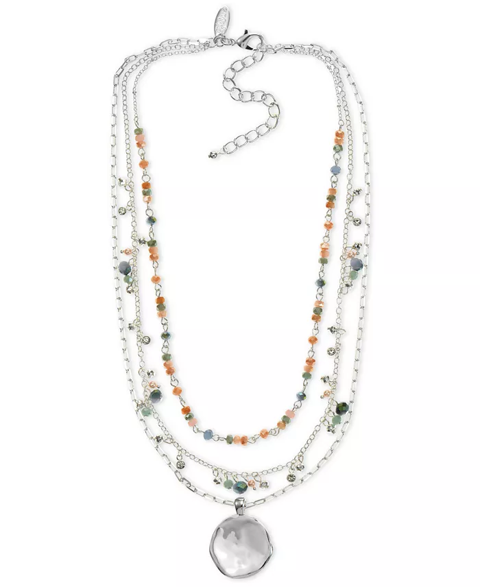 Mixed-Metal Layered Beaded Pendant Necklace, 17" + 3" extender, Created for Macy's