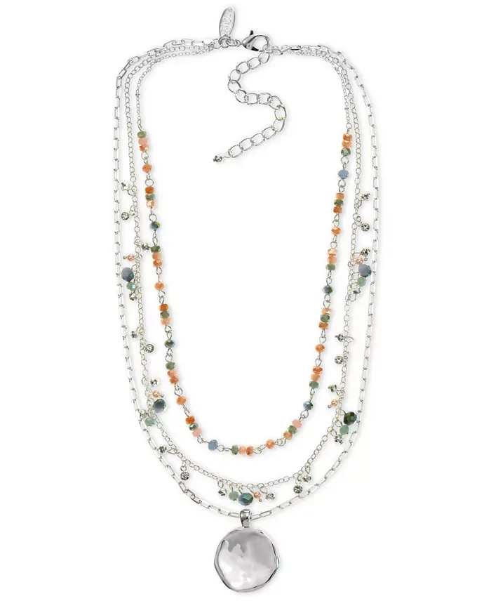 Mixed-Metal Layered Beaded Pendant Necklace, 17" + 3" extender, Created for Macy's