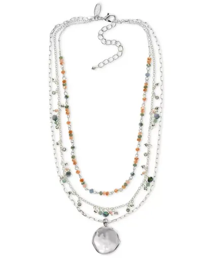 Mixed-Metal Layered Beaded Pendant Necklace, 17" + 3" extender, Created for Macy's
